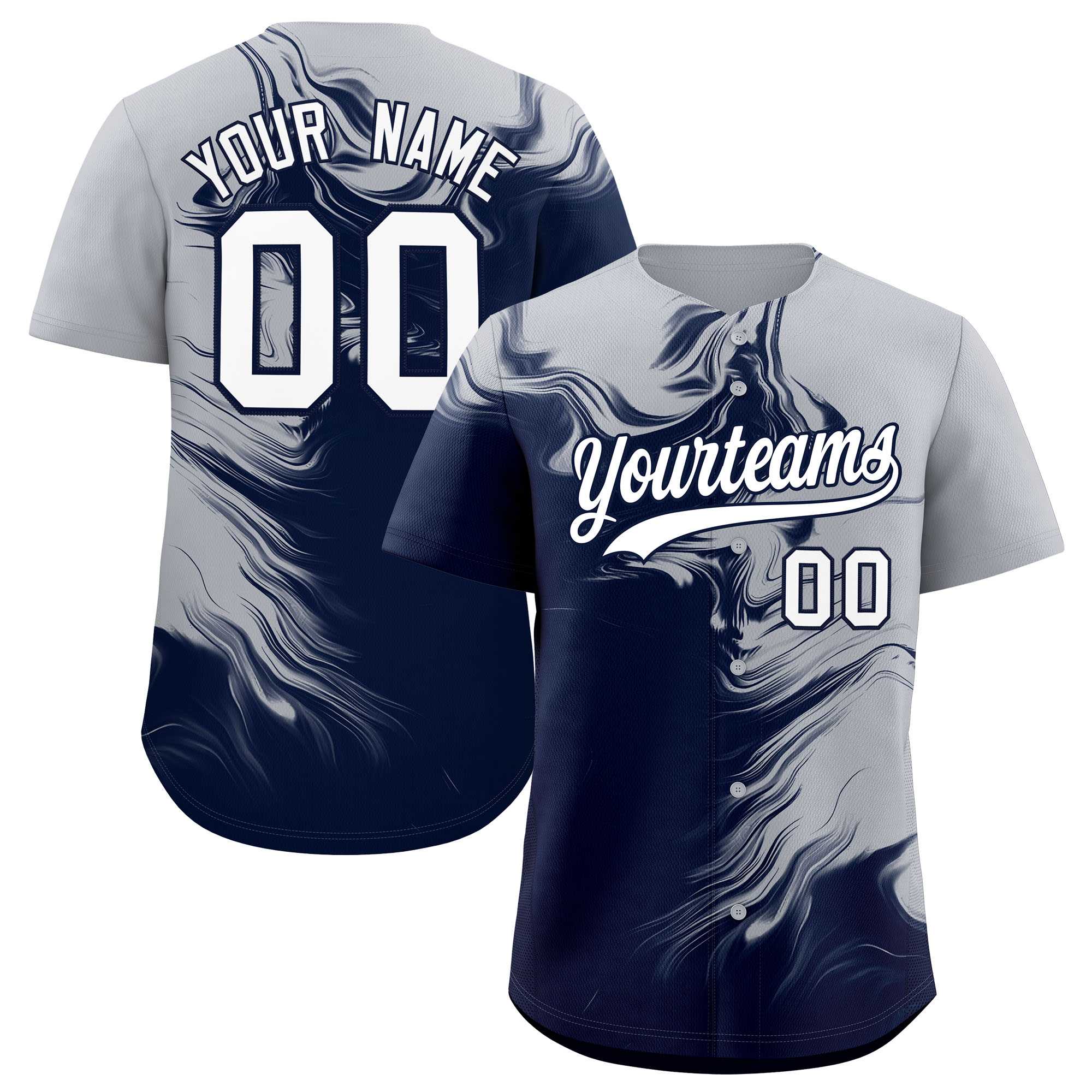 Custom Gray Navy Personalized Ink Pattern Authentic Baseball Jersey