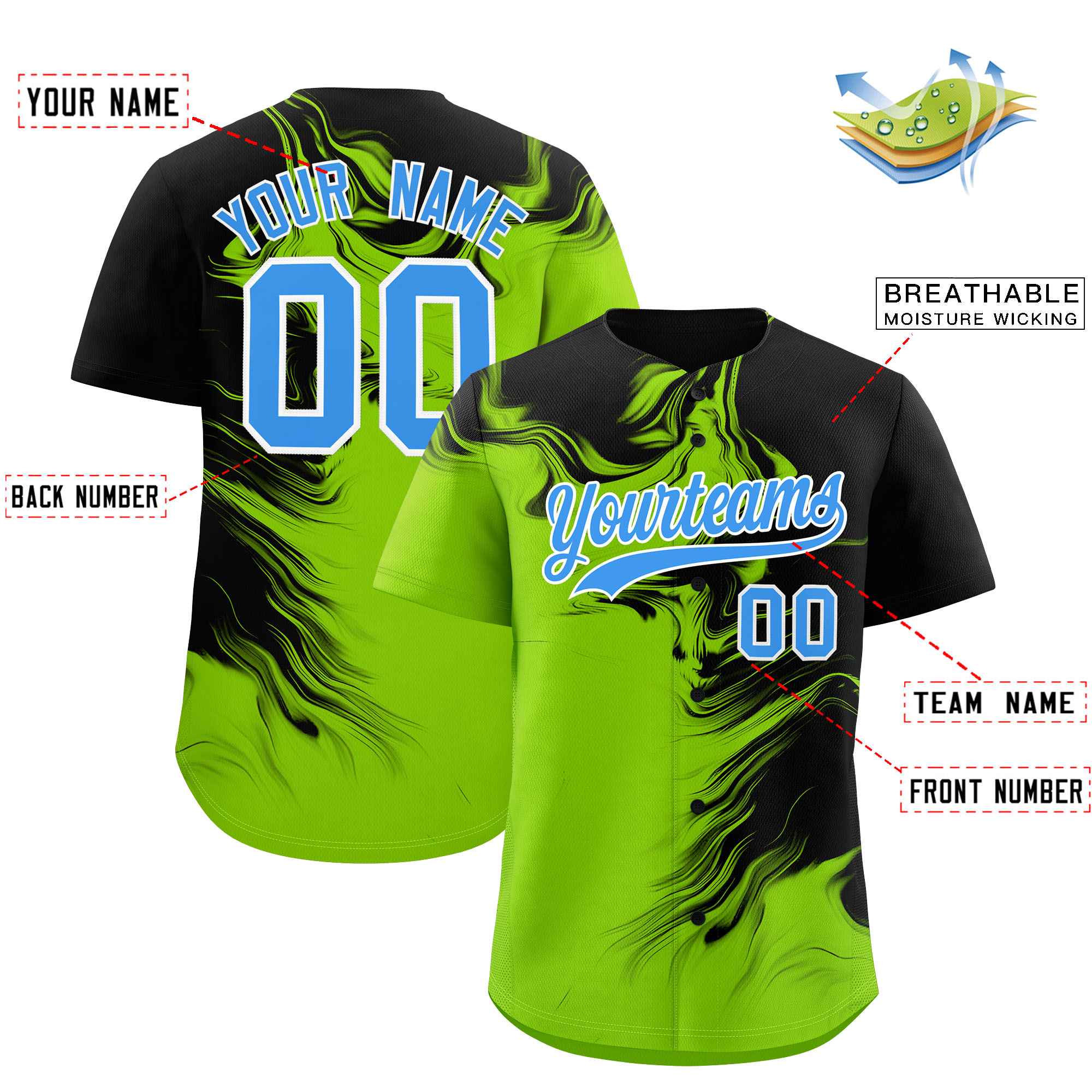 Custom Black Neon Green Personalized Ink Pattern Authentic Baseball Jersey