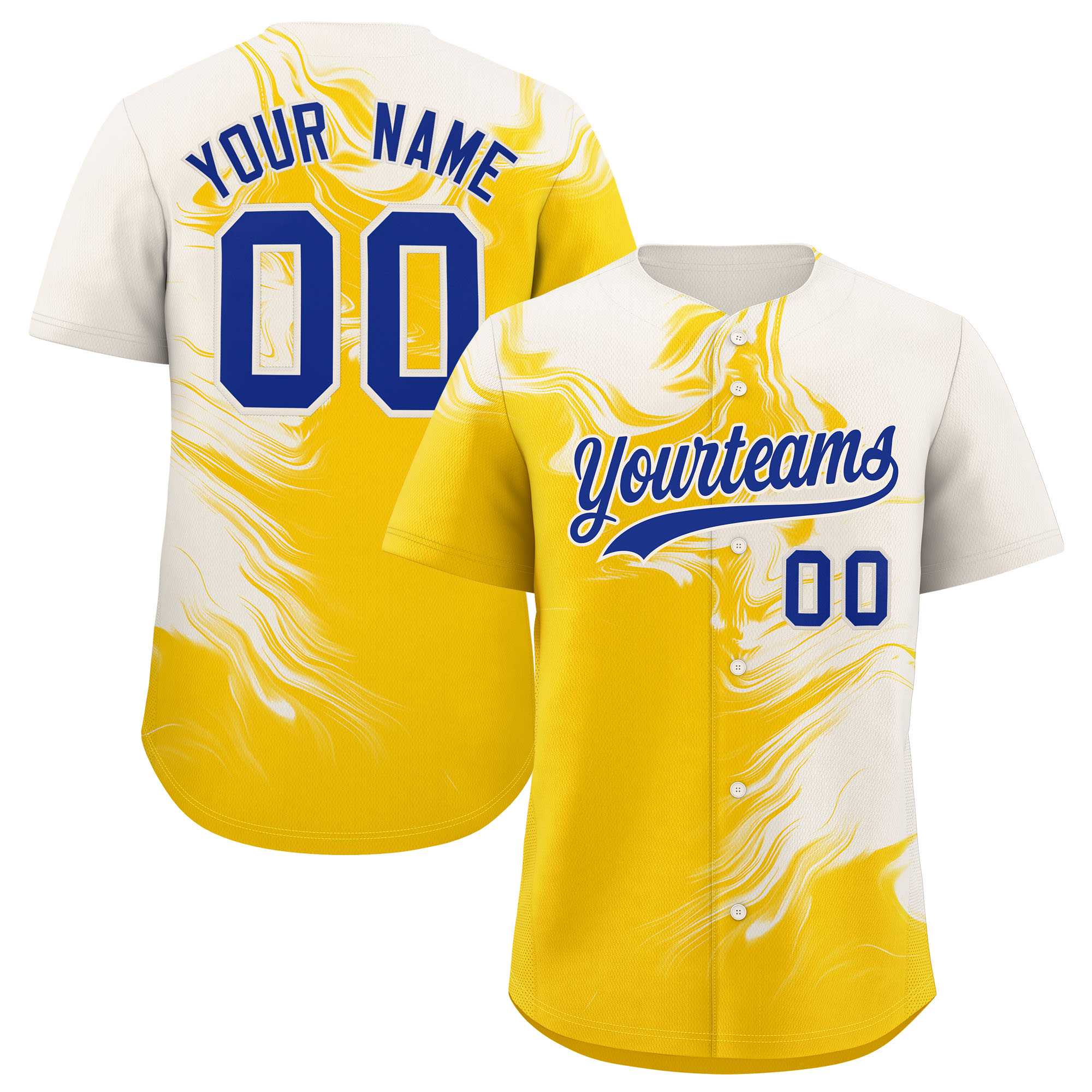 Custom Cream Gold Personalized Ink Pattern Authentic Baseball Jersey