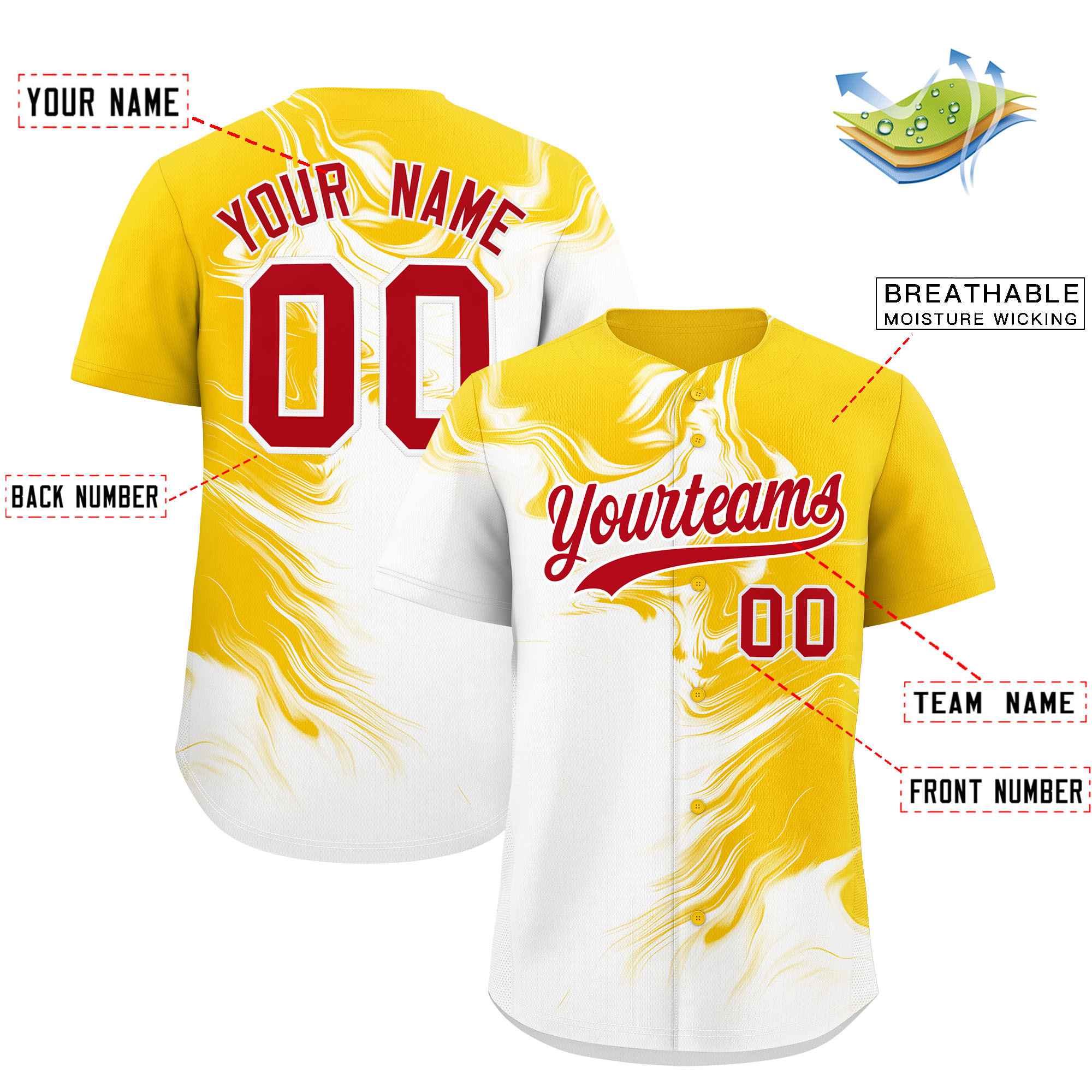 Custom Gold White Personalized Ink Pattern Authentic Baseball Jersey