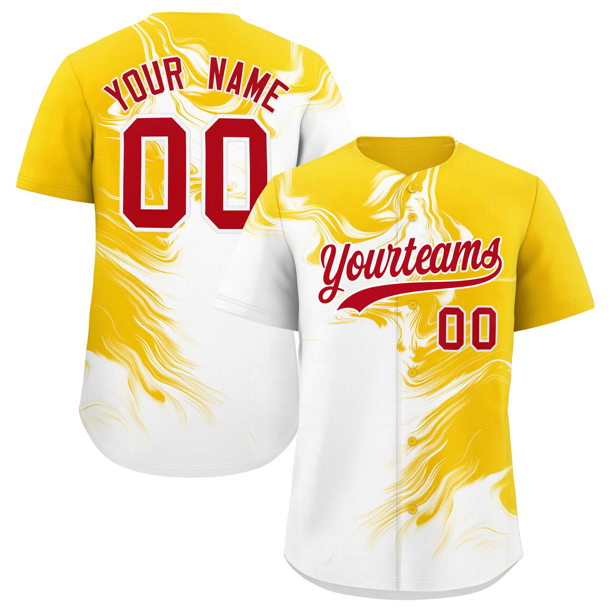 Custom Gold White Personalized Ink Pattern Authentic Baseball Jersey