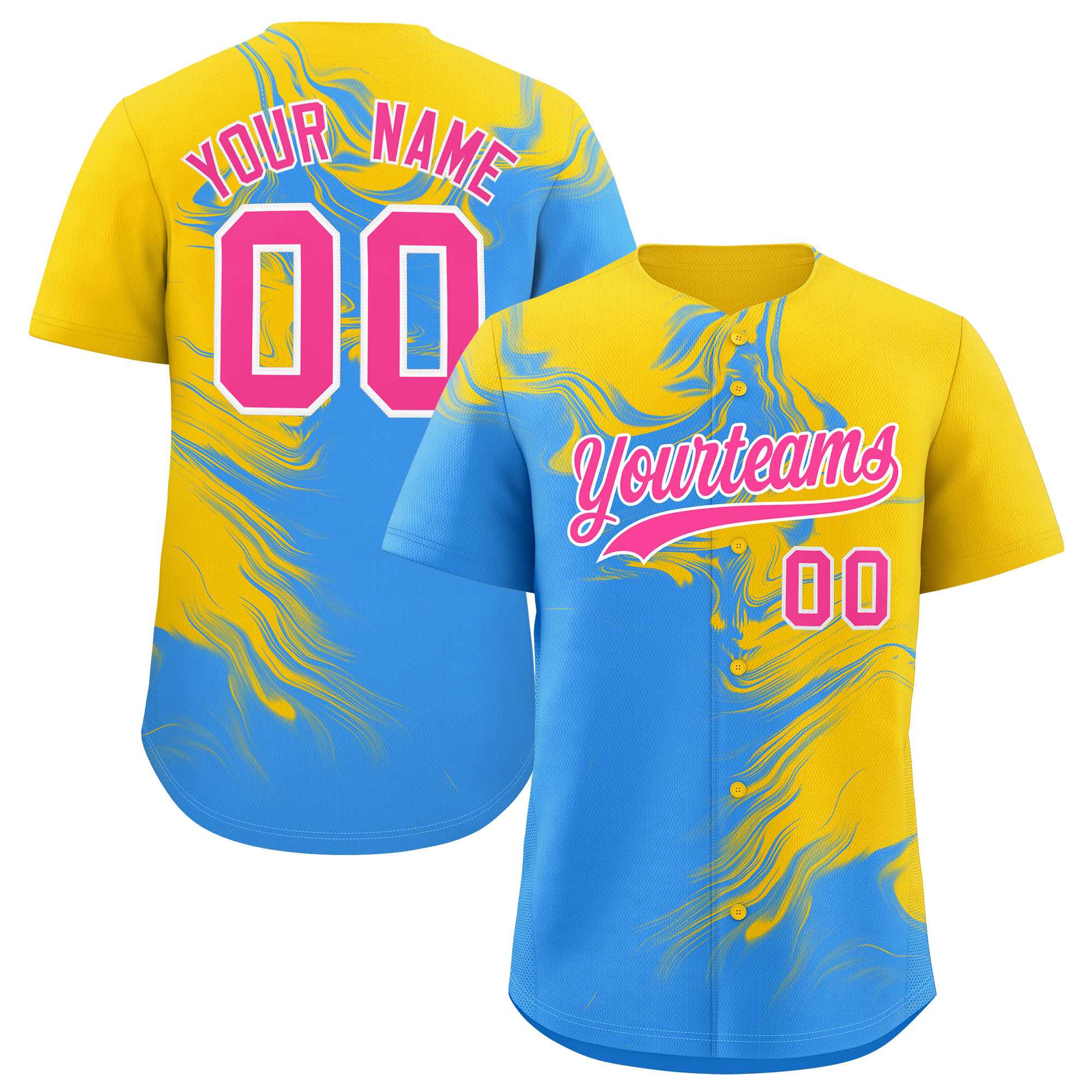 Custom Gold Powder Blue Personalized Ink Pattern Authentic Baseball Jersey