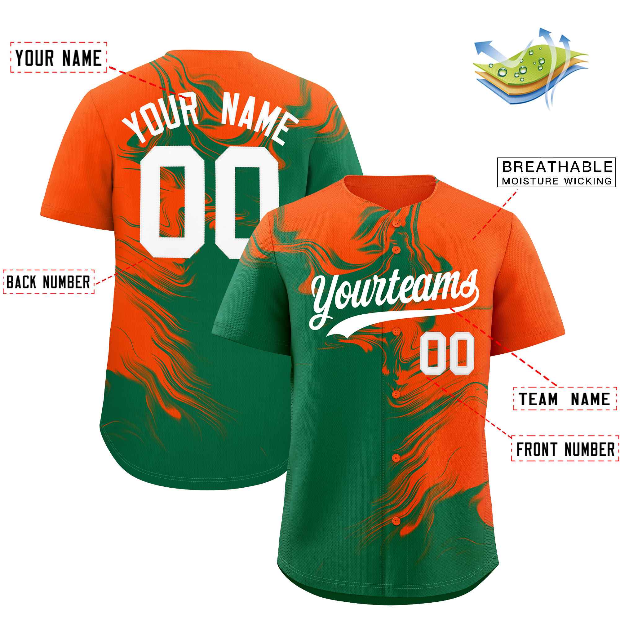 Custom Orange Kelly Green Personalized Ink Pattern Authentic Baseball Jersey