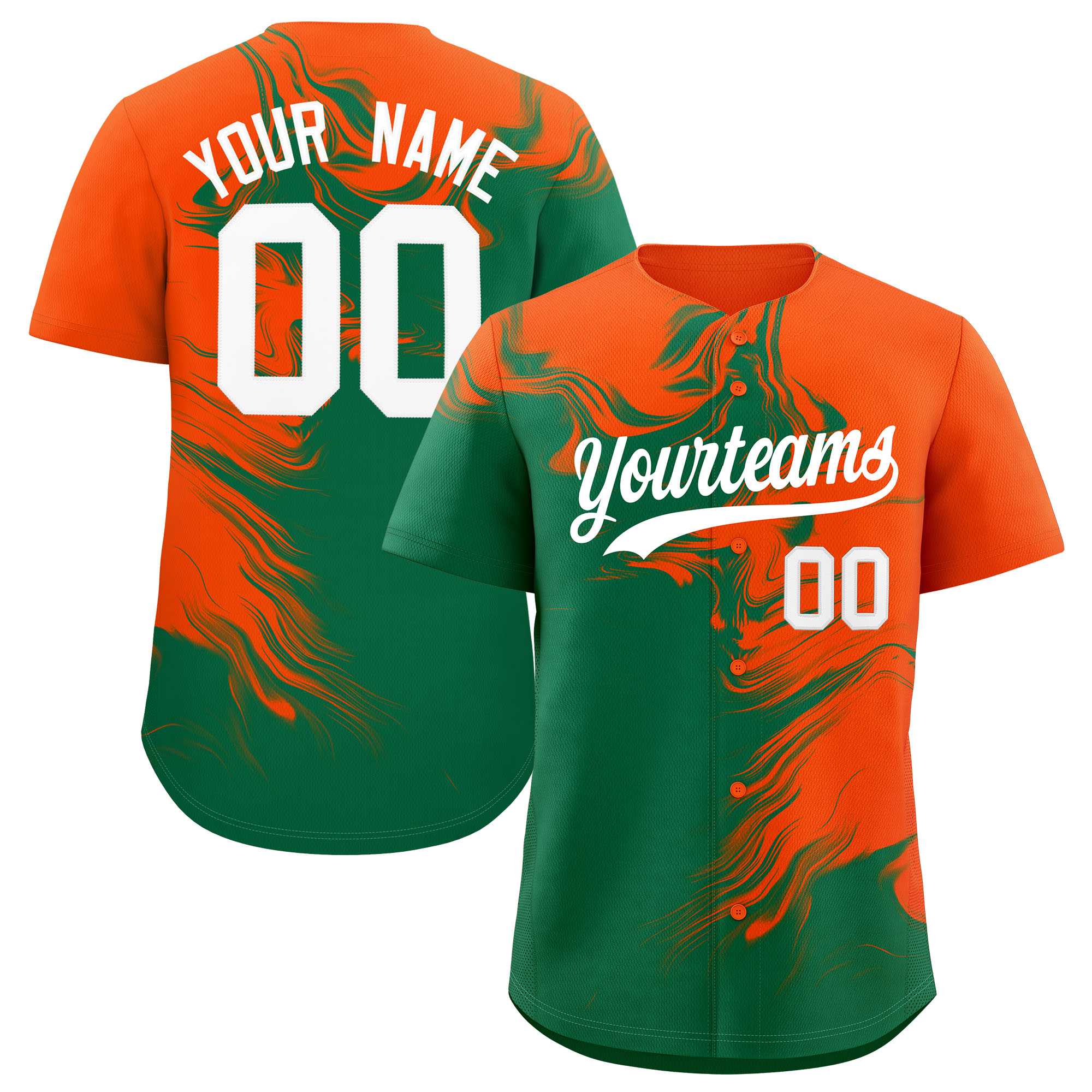 Custom Orange Kelly Green Personalized Ink Pattern Authentic Baseball Jersey