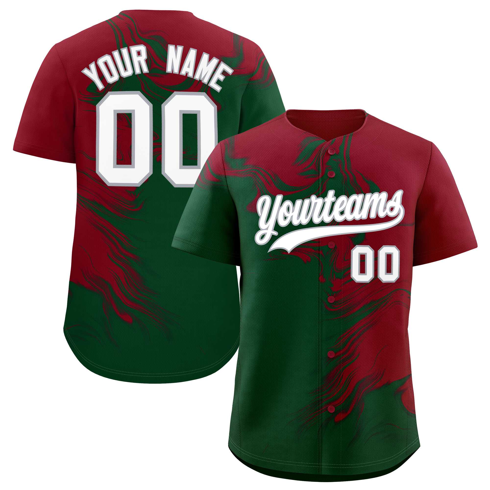 Custom Crimson Green Personalized Ink Pattern Authentic Baseball Jersey