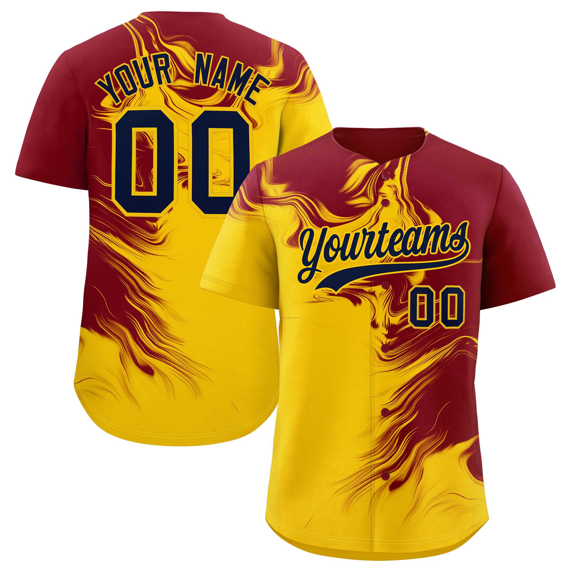 Custom Crimson Gold Personalized Ink Pattern Authentic Baseball Jersey