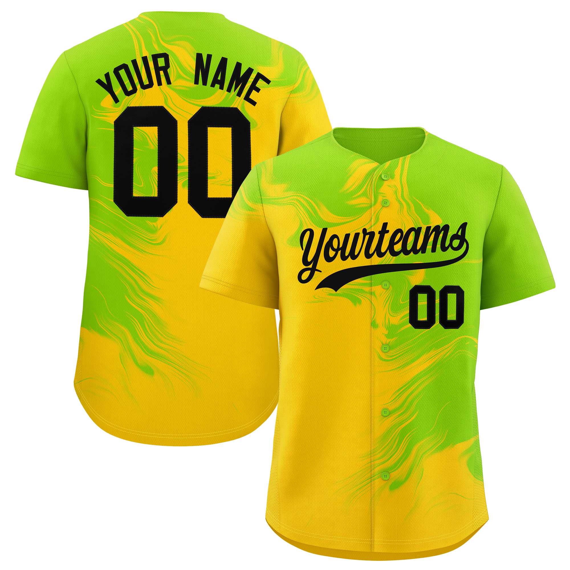 Custom Neon Green Gold Personalized Ink Pattern Authentic Baseball Jersey