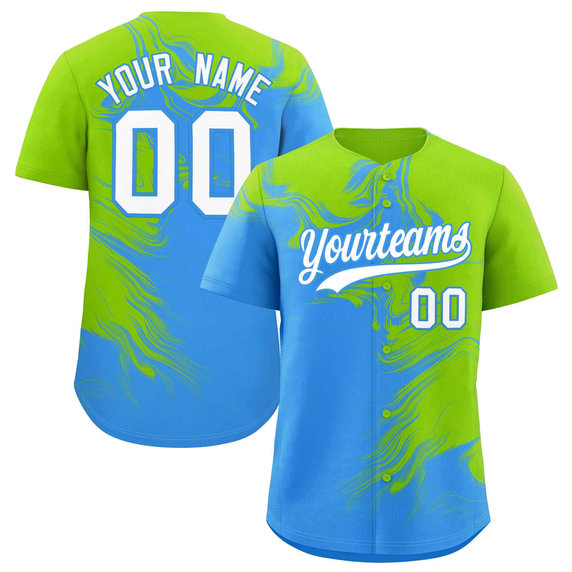 Custom Neon Green Powder Blue Personalized Ink Pattern Authentic Baseball Jersey