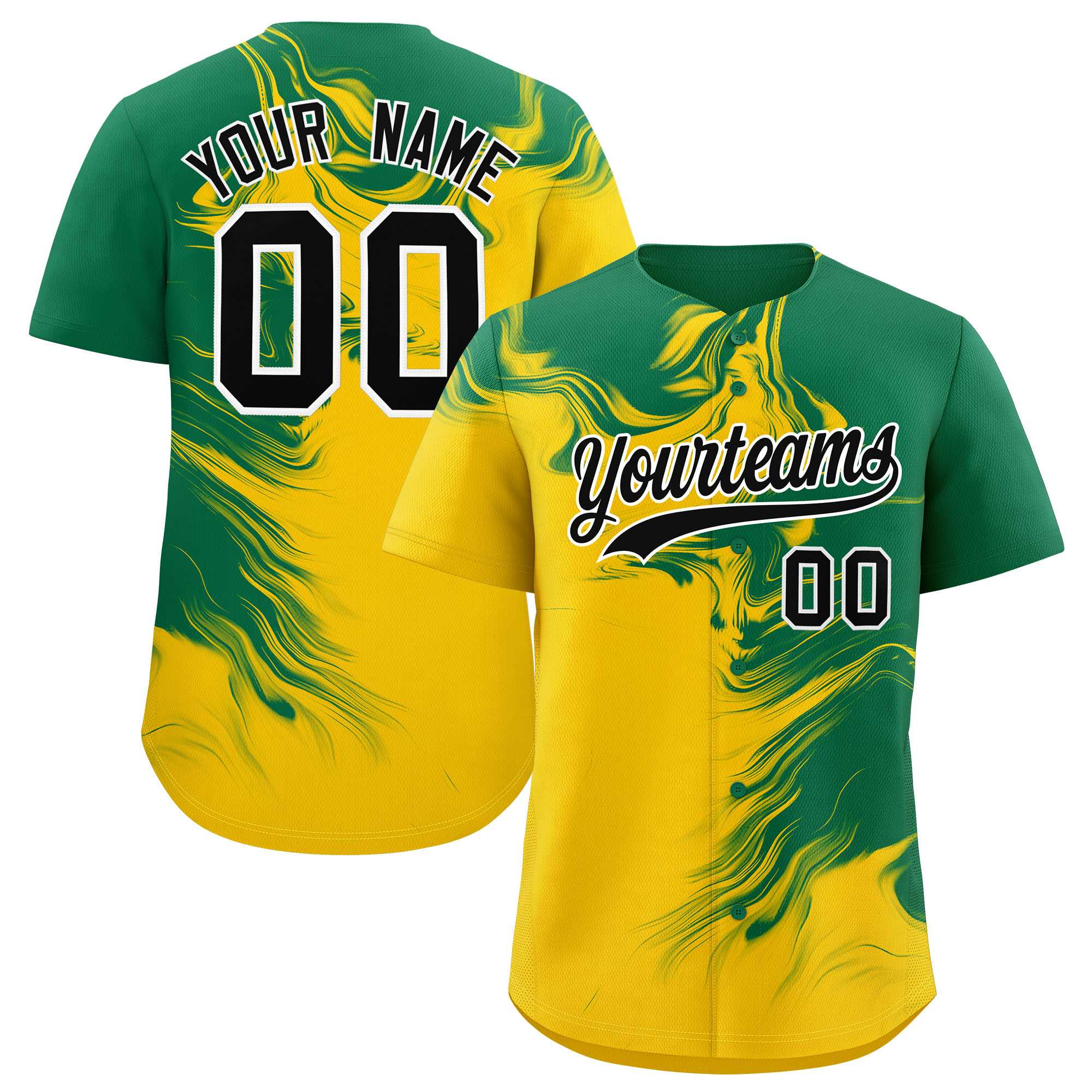 Custom Kelly Green Gold Personalized Ink Pattern Authentic Baseball Jersey