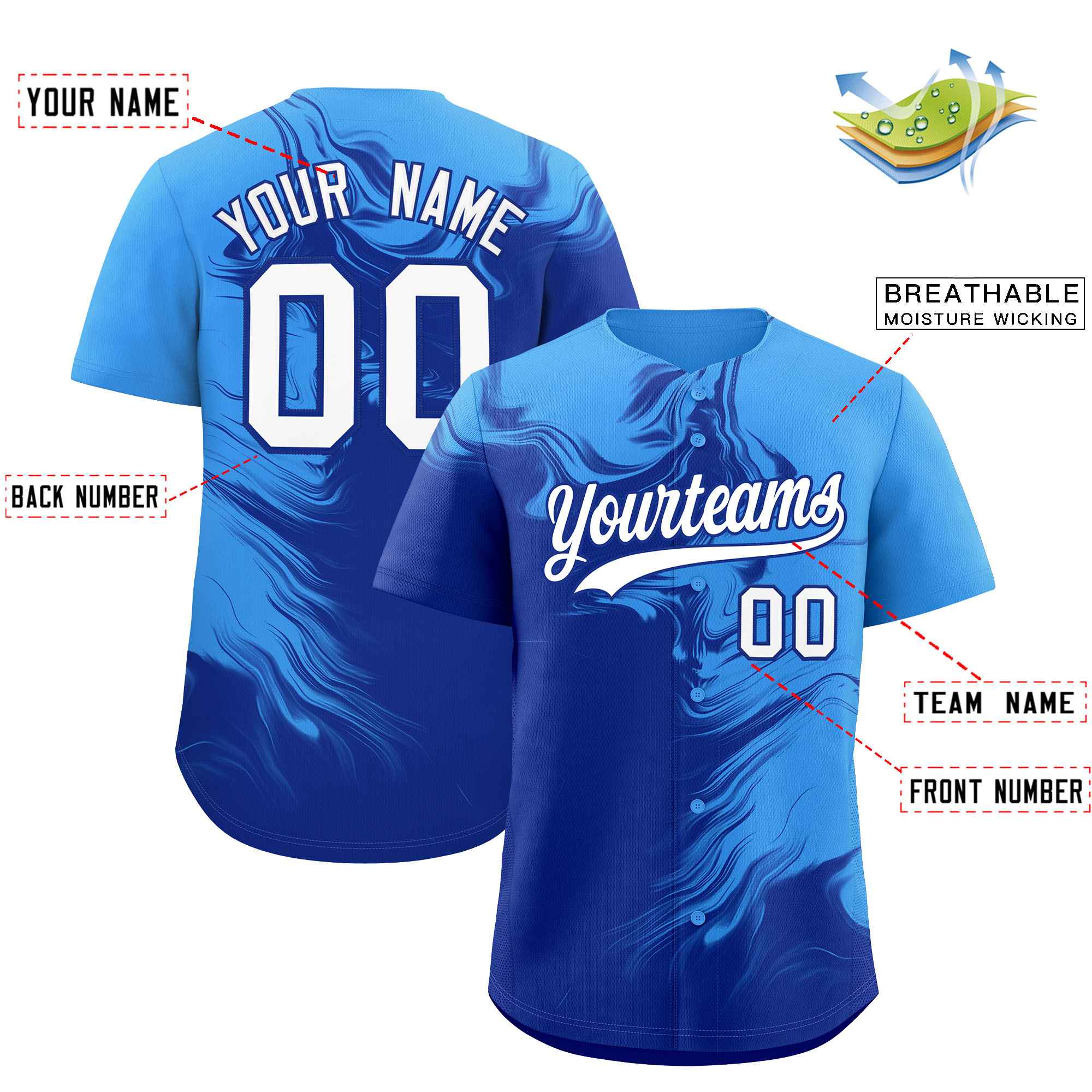 Custom Powder Blue Royal Personalized Ink Pattern Authentic Baseball Jersey