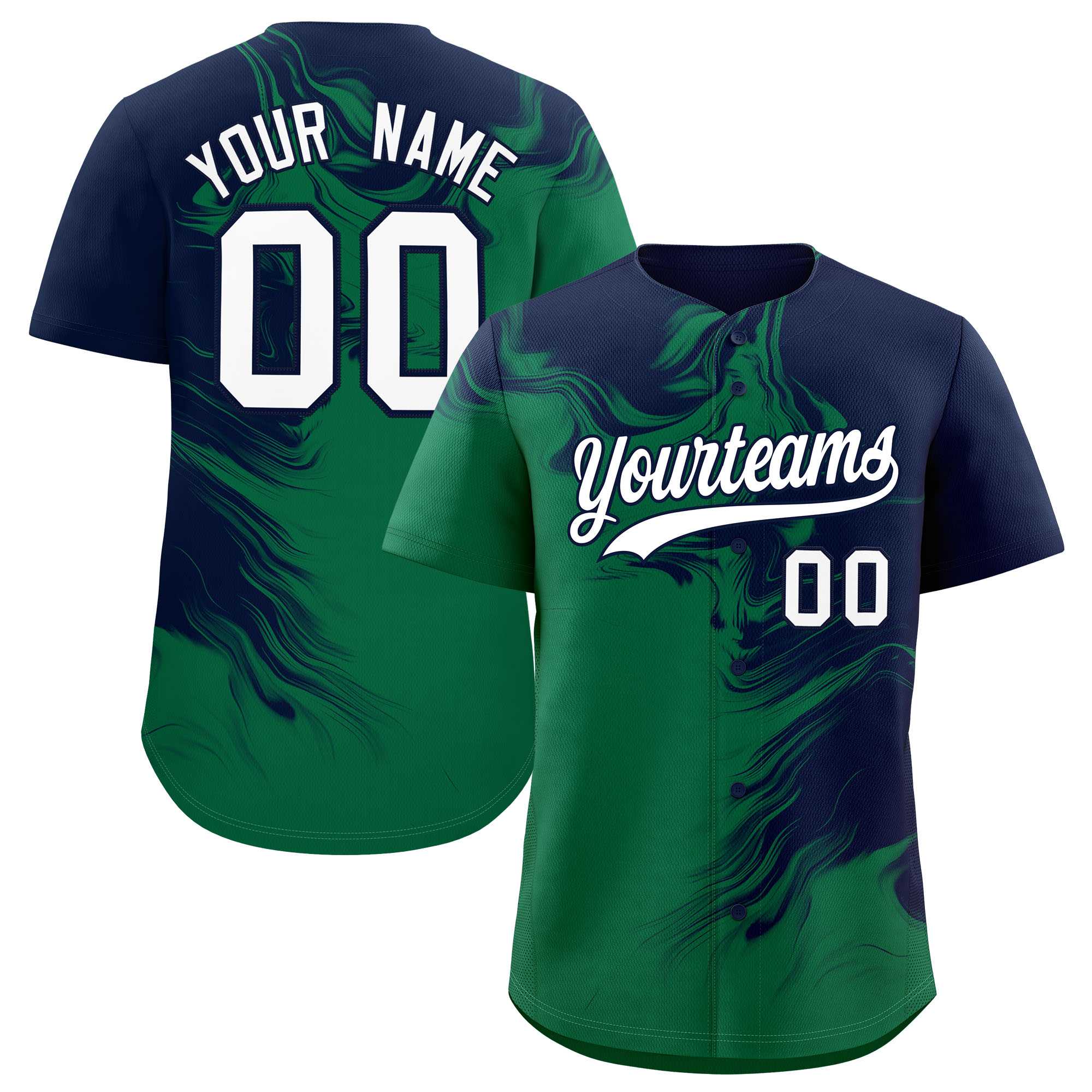 Custom Navy Kelly Green Personalized Ink Pattern Authentic Baseball Jersey