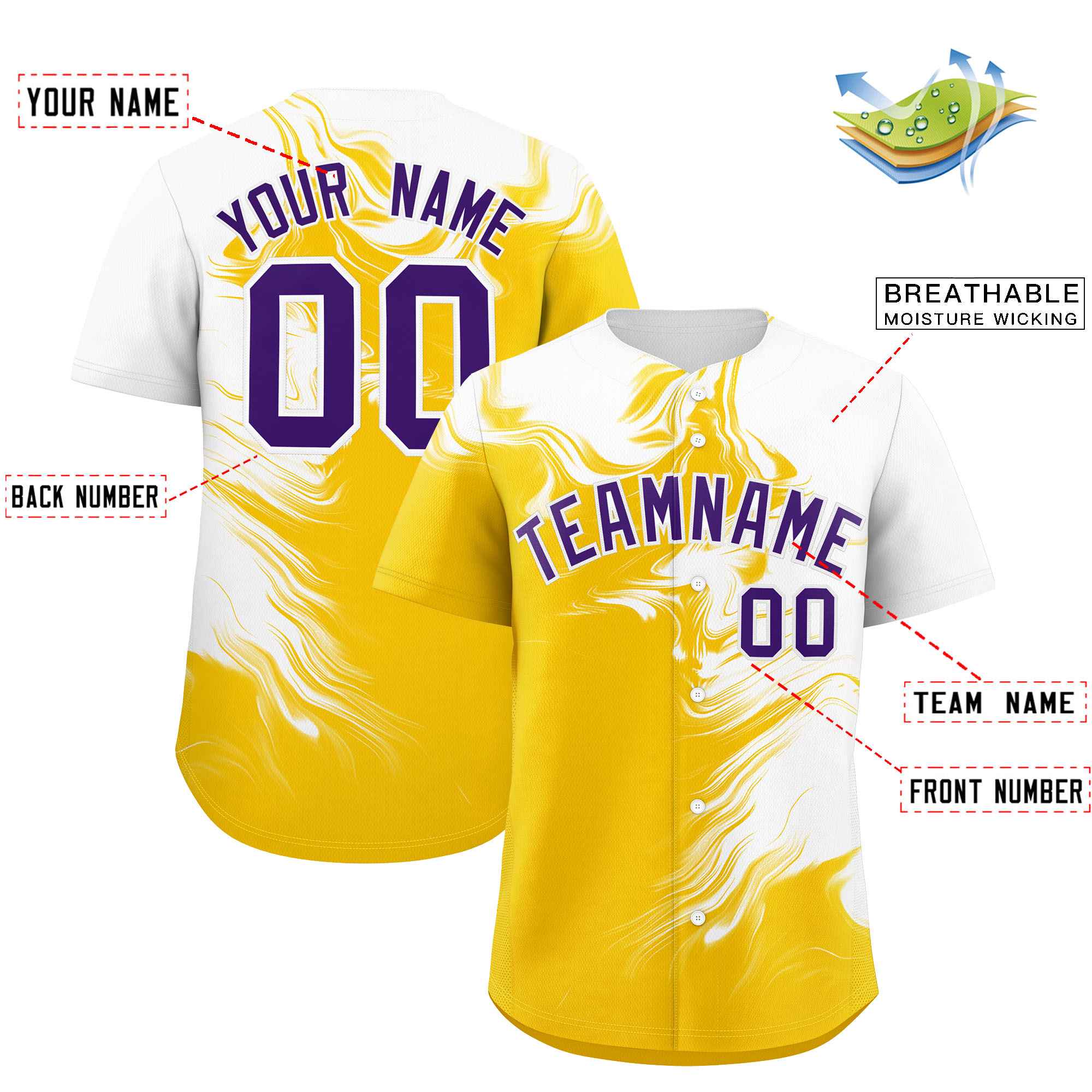 Custom White Gold Personalized Ink Pattern Authentic Baseball Jersey