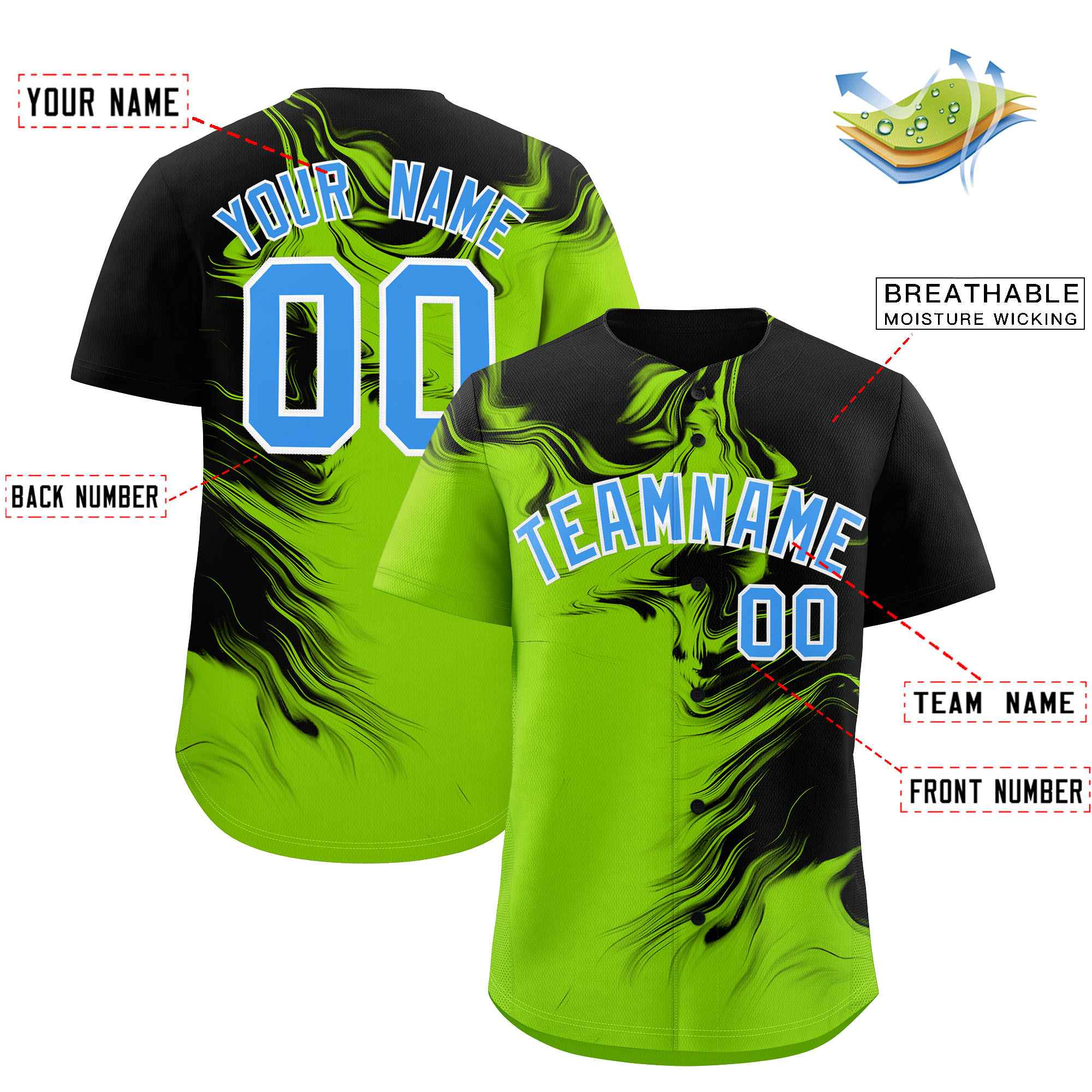 Custom Black Neon Green Personalized Ink Pattern Authentic Baseball Jersey