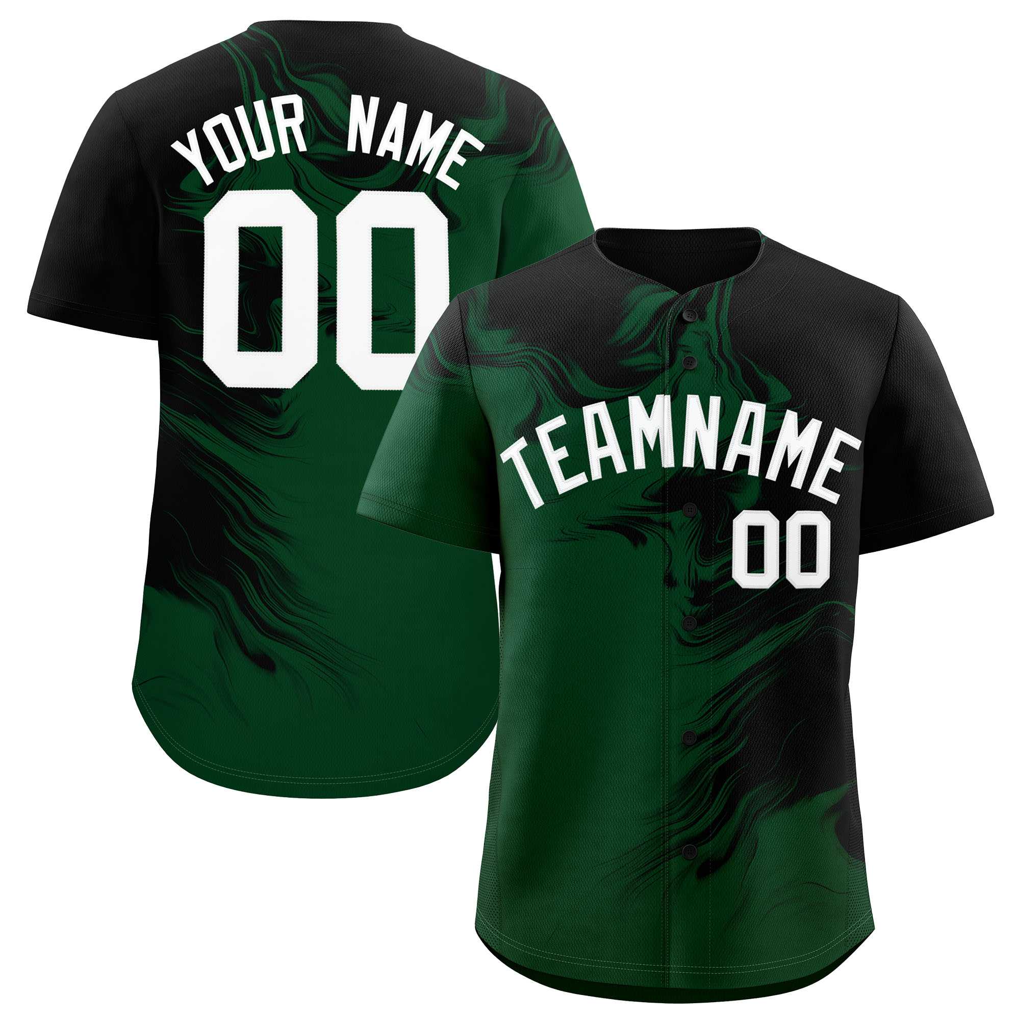 Custom Black Green Personalized Ink Pattern Authentic Baseball Jersey