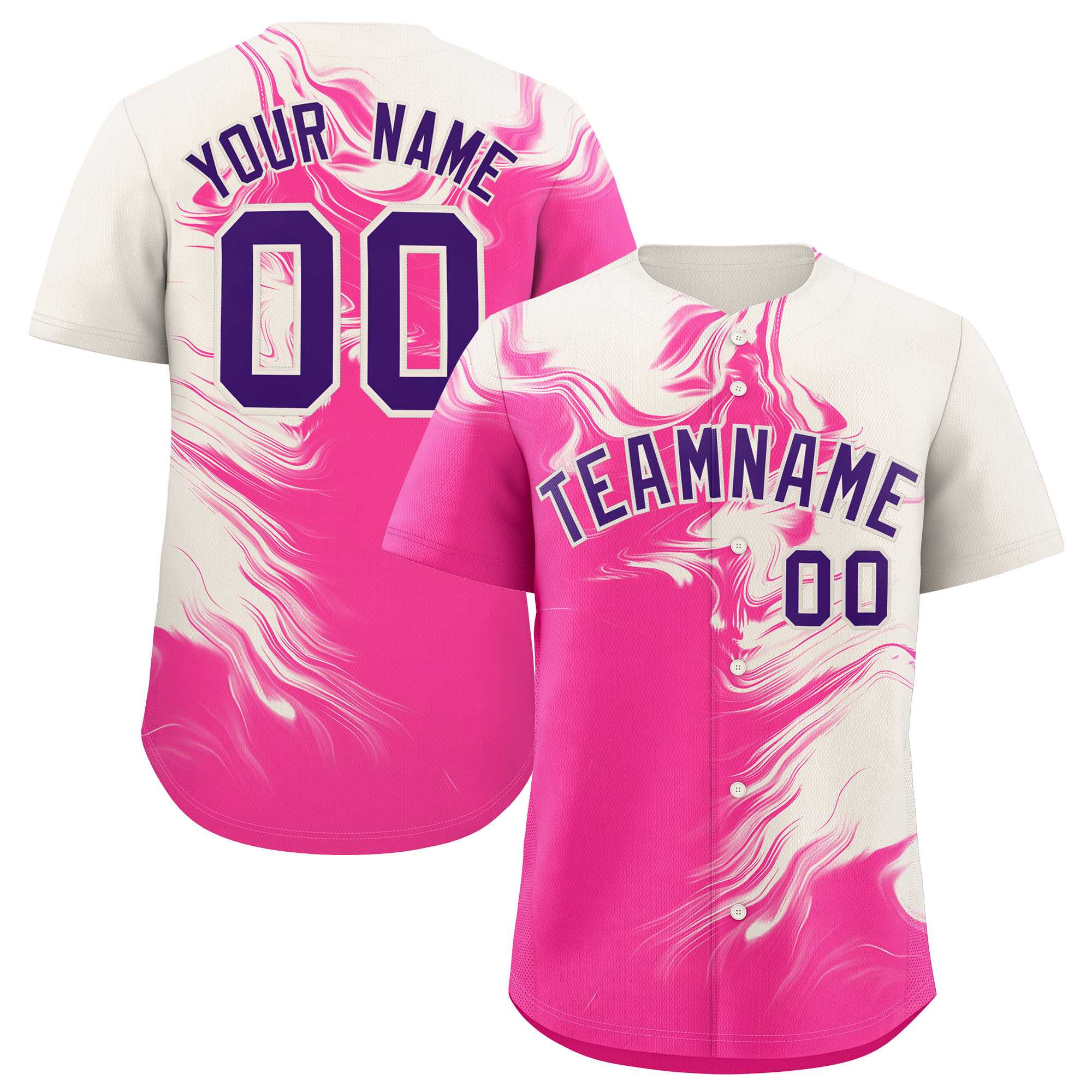 Custom Cream Pink Personalized Ink Pattern Authentic Baseball Jersey