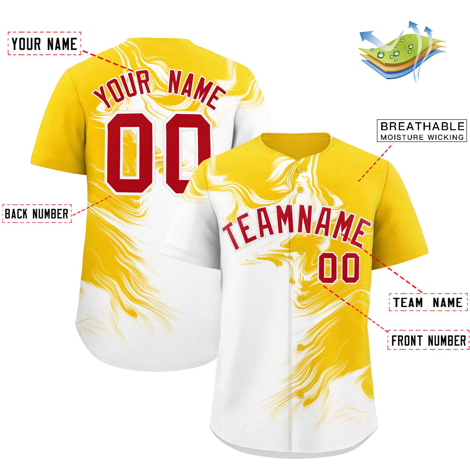 Custom Gold White Personalized Ink Pattern Authentic Baseball Jersey