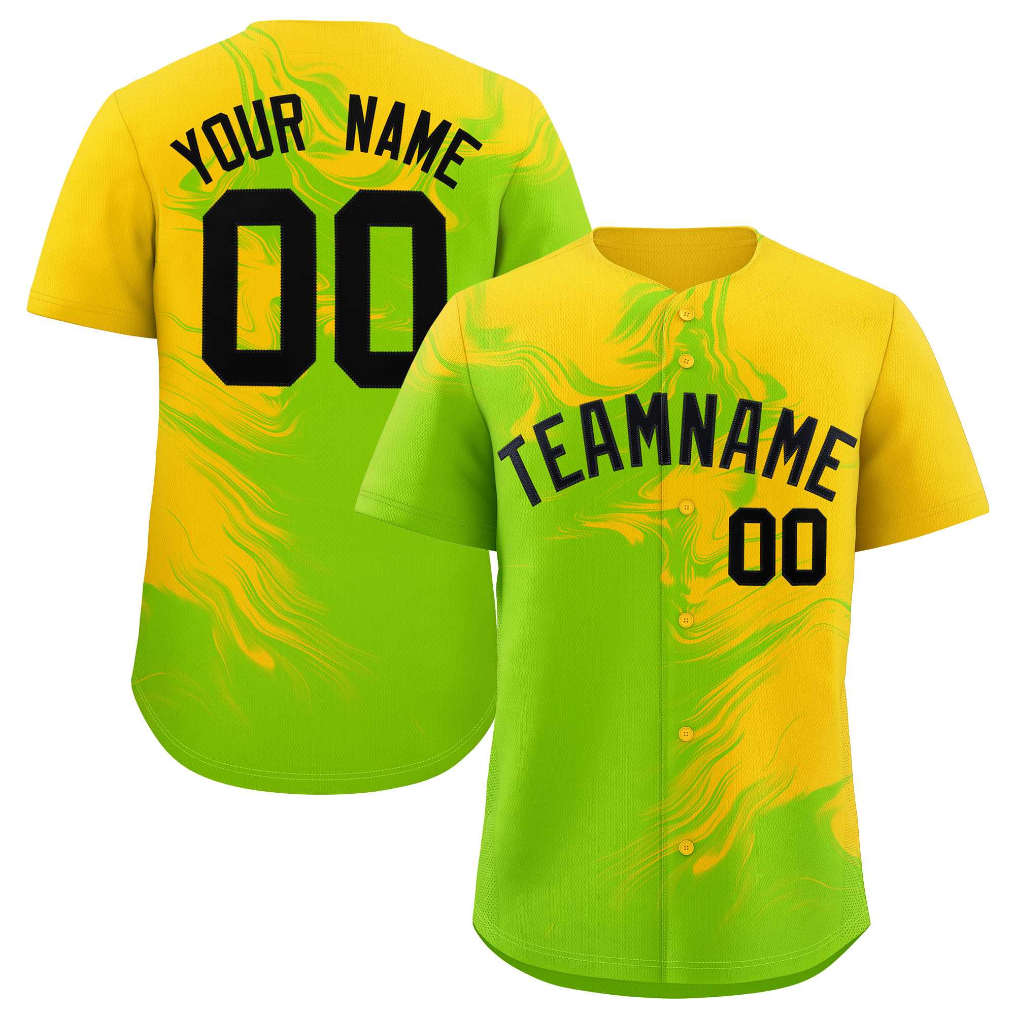 Custom Gold Neon Green Personalized Ink Pattern Authentic Baseball Jersey