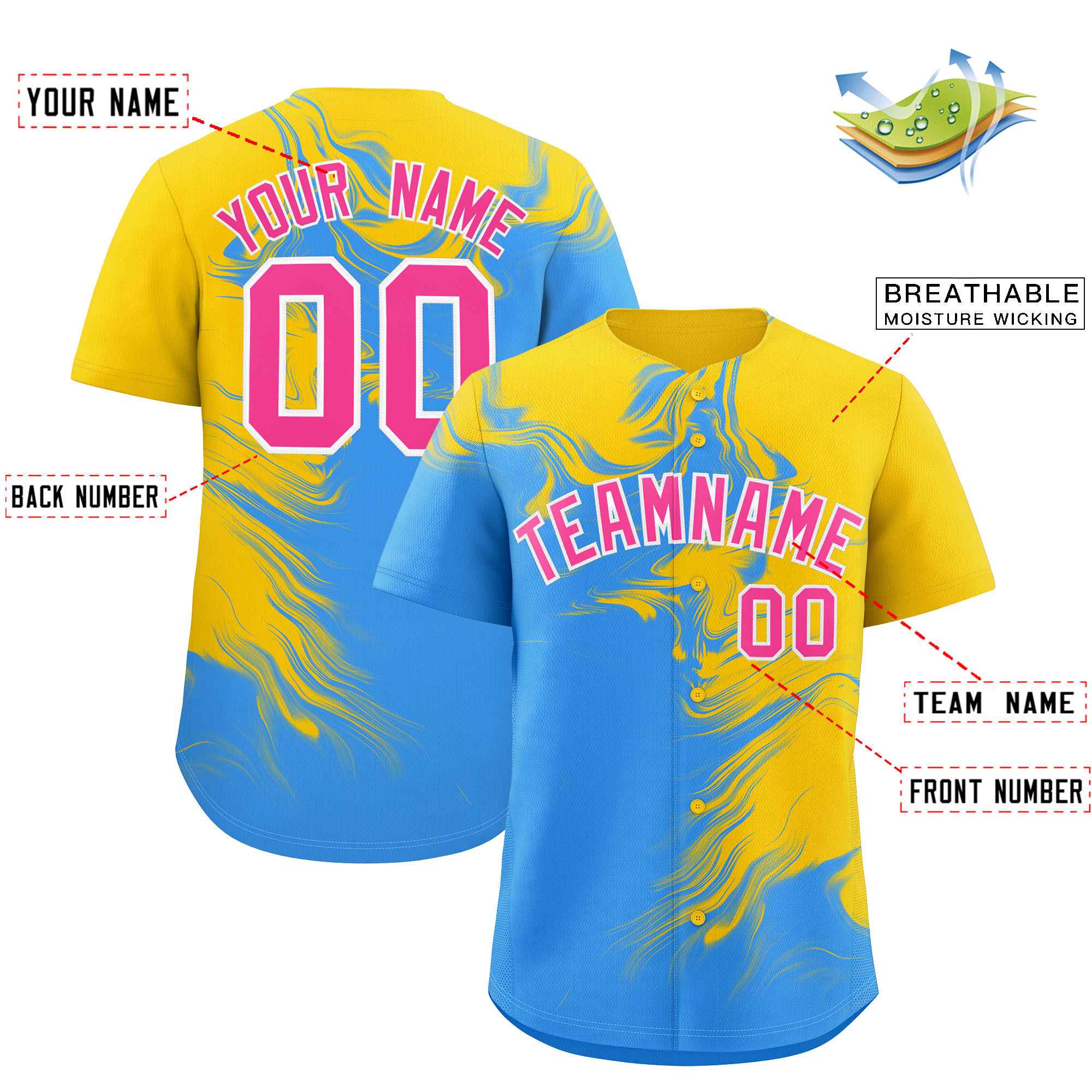 Custom Gold Powder Blue Personalized Ink Pattern Authentic Baseball Jersey