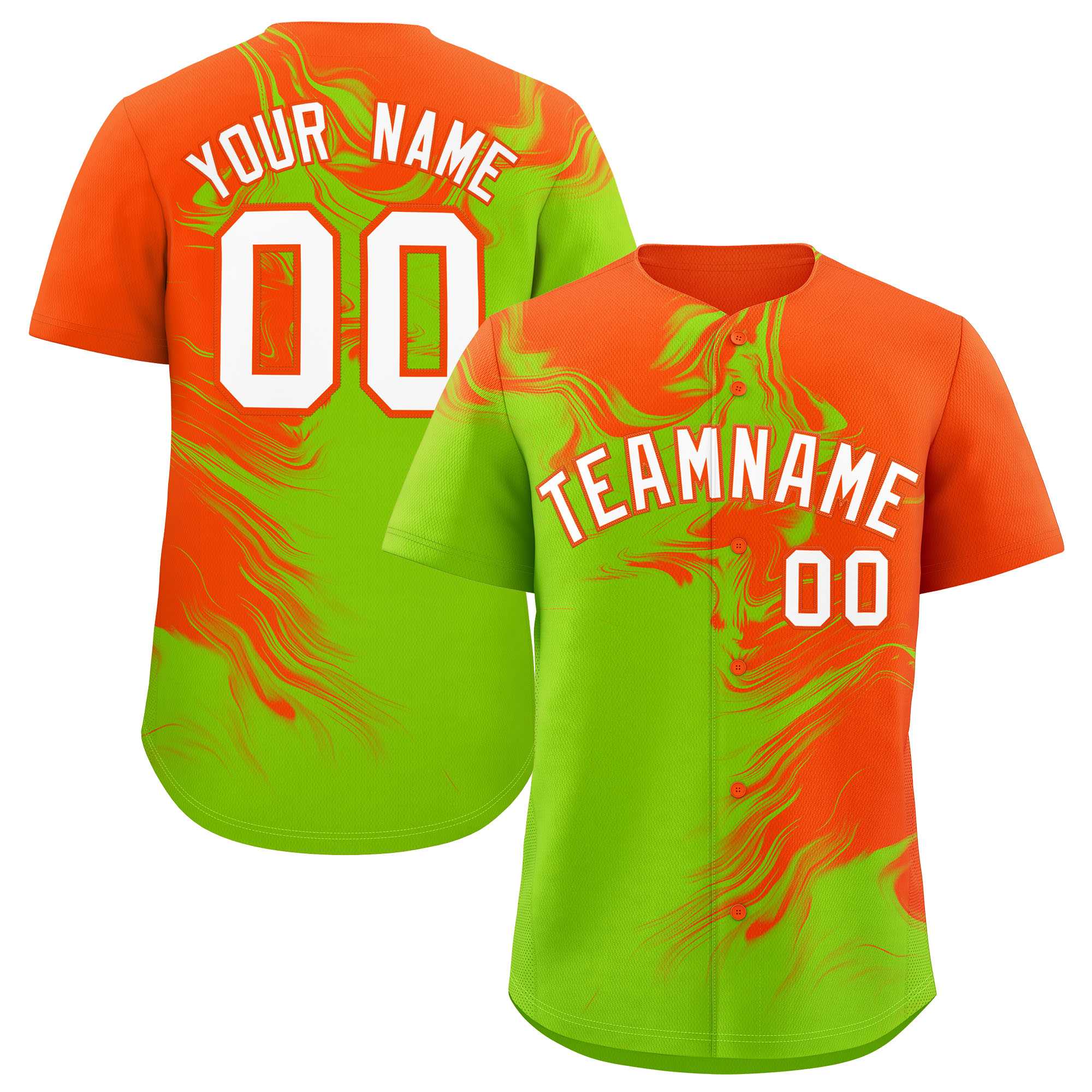 Custom Orange Neon Green Personalized Ink Pattern Authentic Baseball Jersey