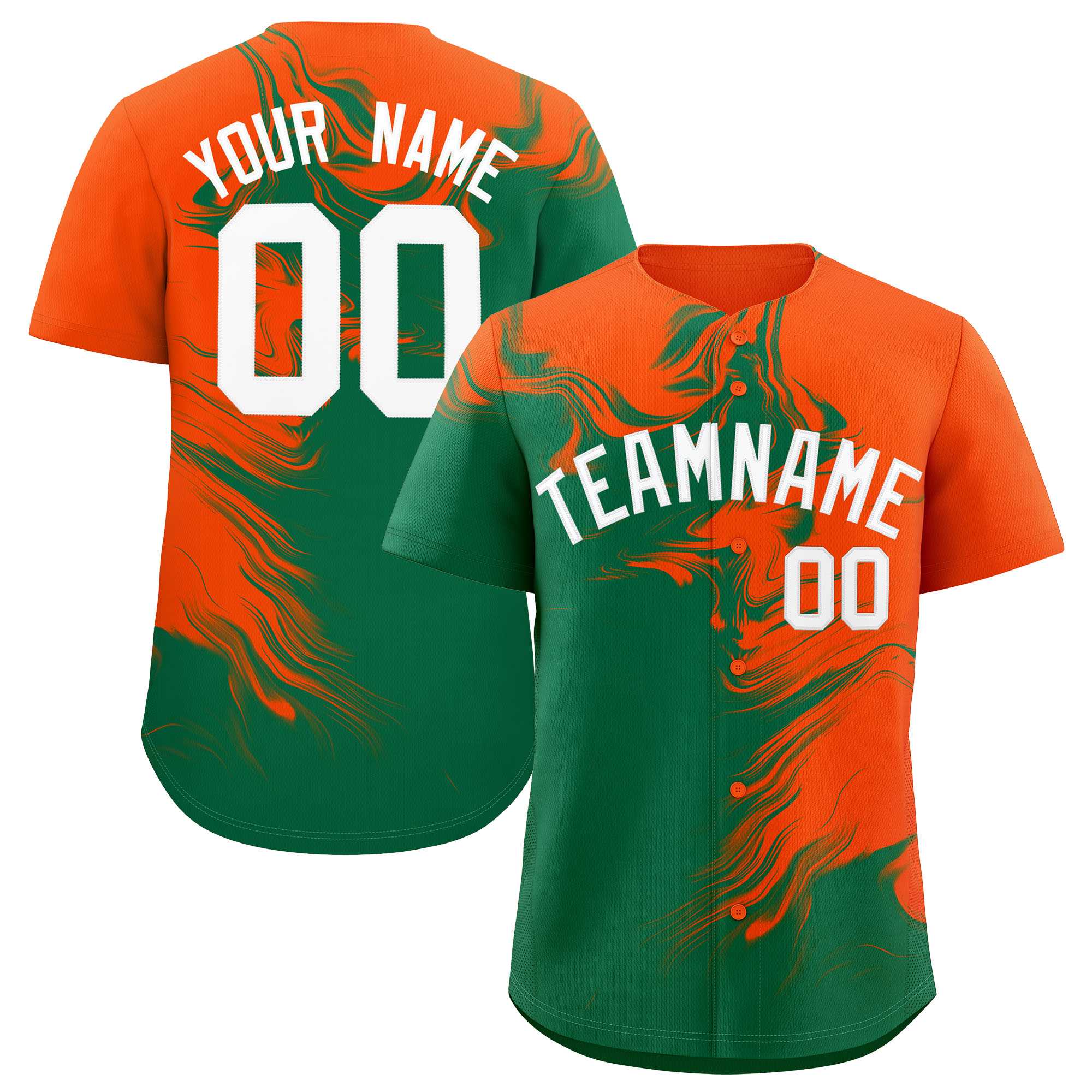 Custom Orange Kelly Green Personalized Ink Pattern Authentic Baseball Jersey