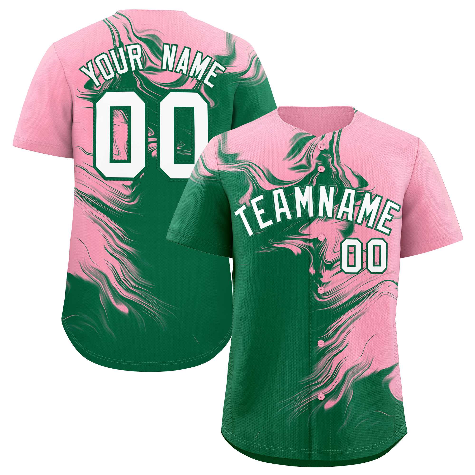 Custom Light Pink Kelly Green Personalized Ink Pattern Authentic Baseball Jersey