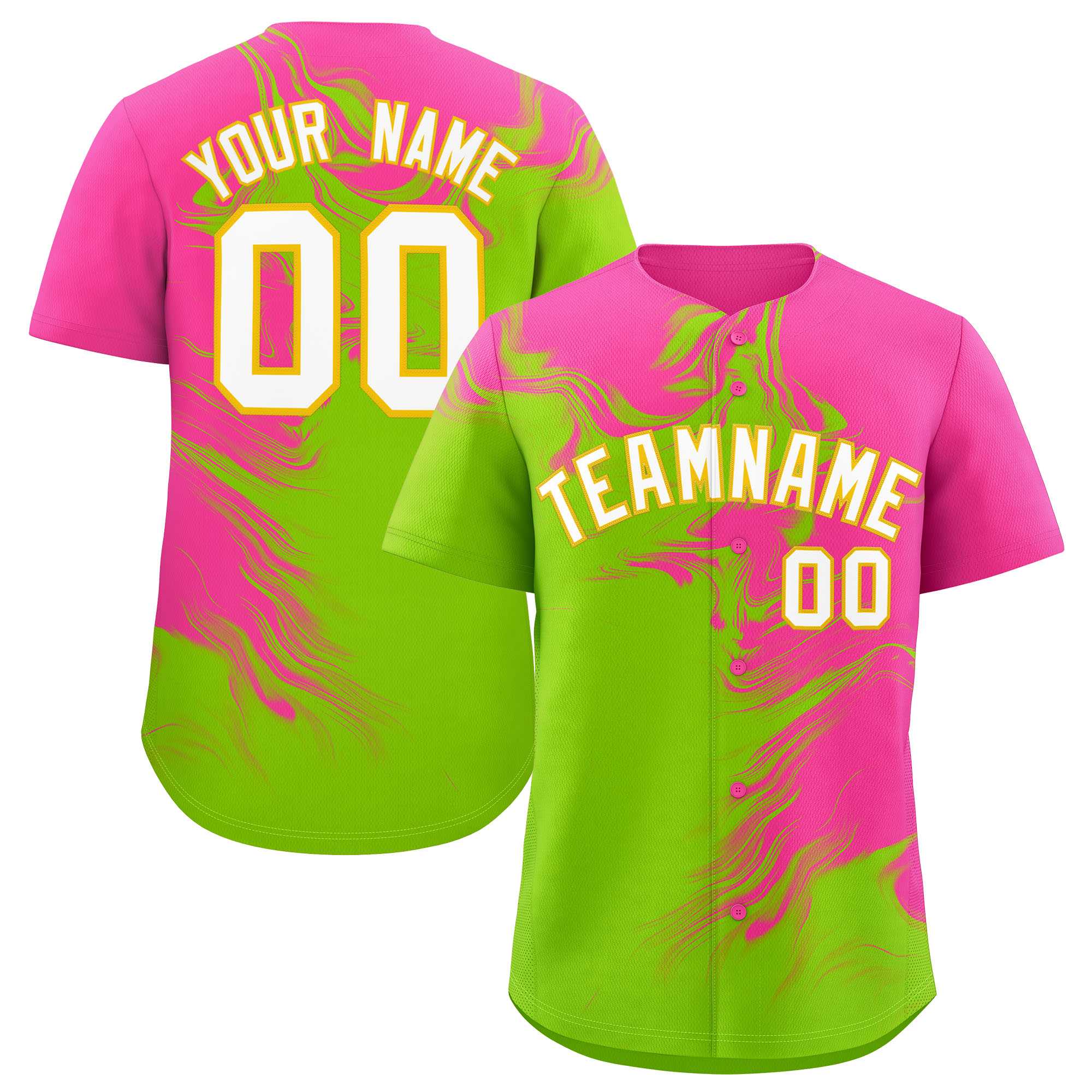 Custom Pink Neon Green Personalized Ink Pattern Authentic Baseball Jersey