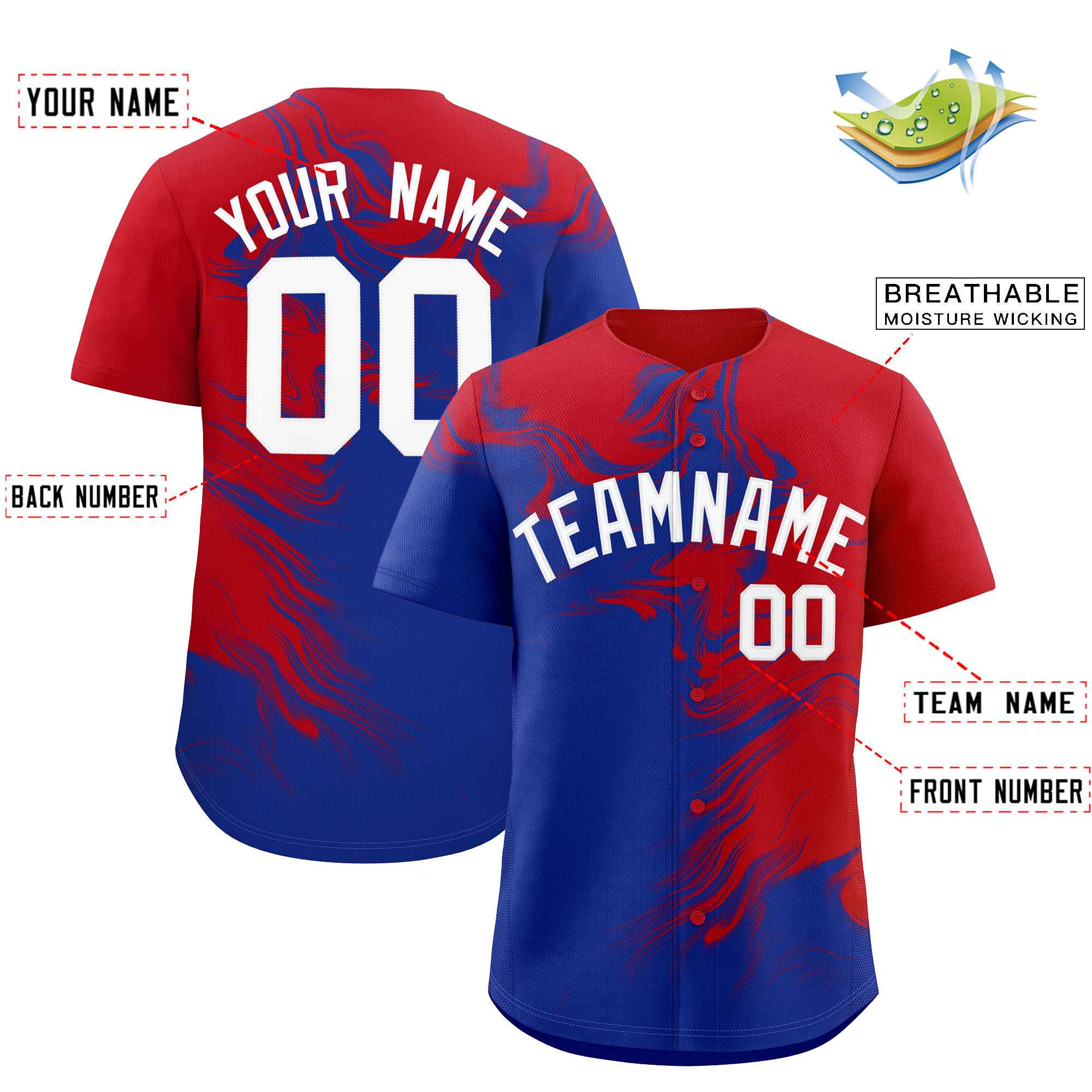 Custom Red Royal Personalized Ink Pattern Authentic Baseball Jersey