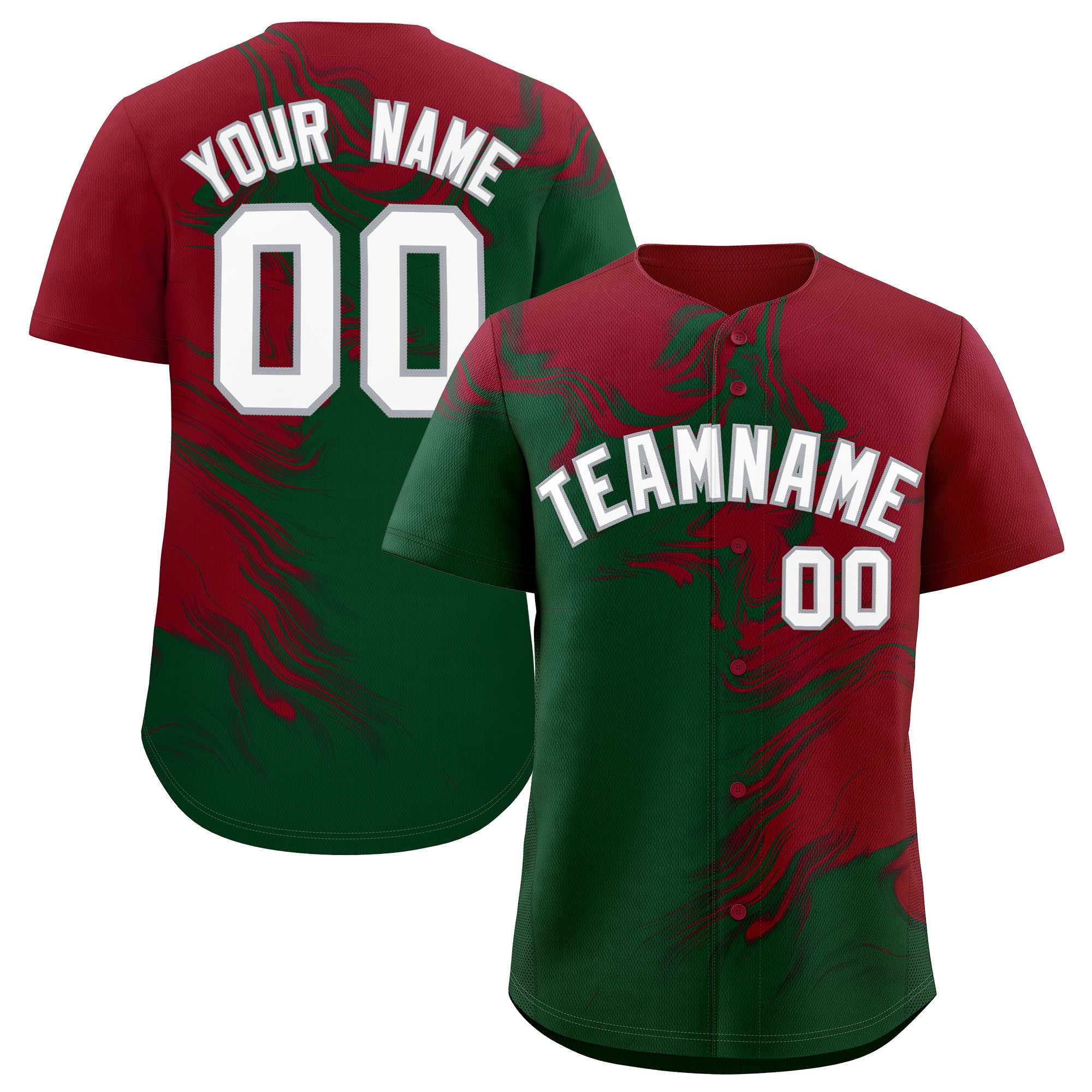 Custom Crimson Green Personalized Ink Pattern Authentic Baseball Jersey