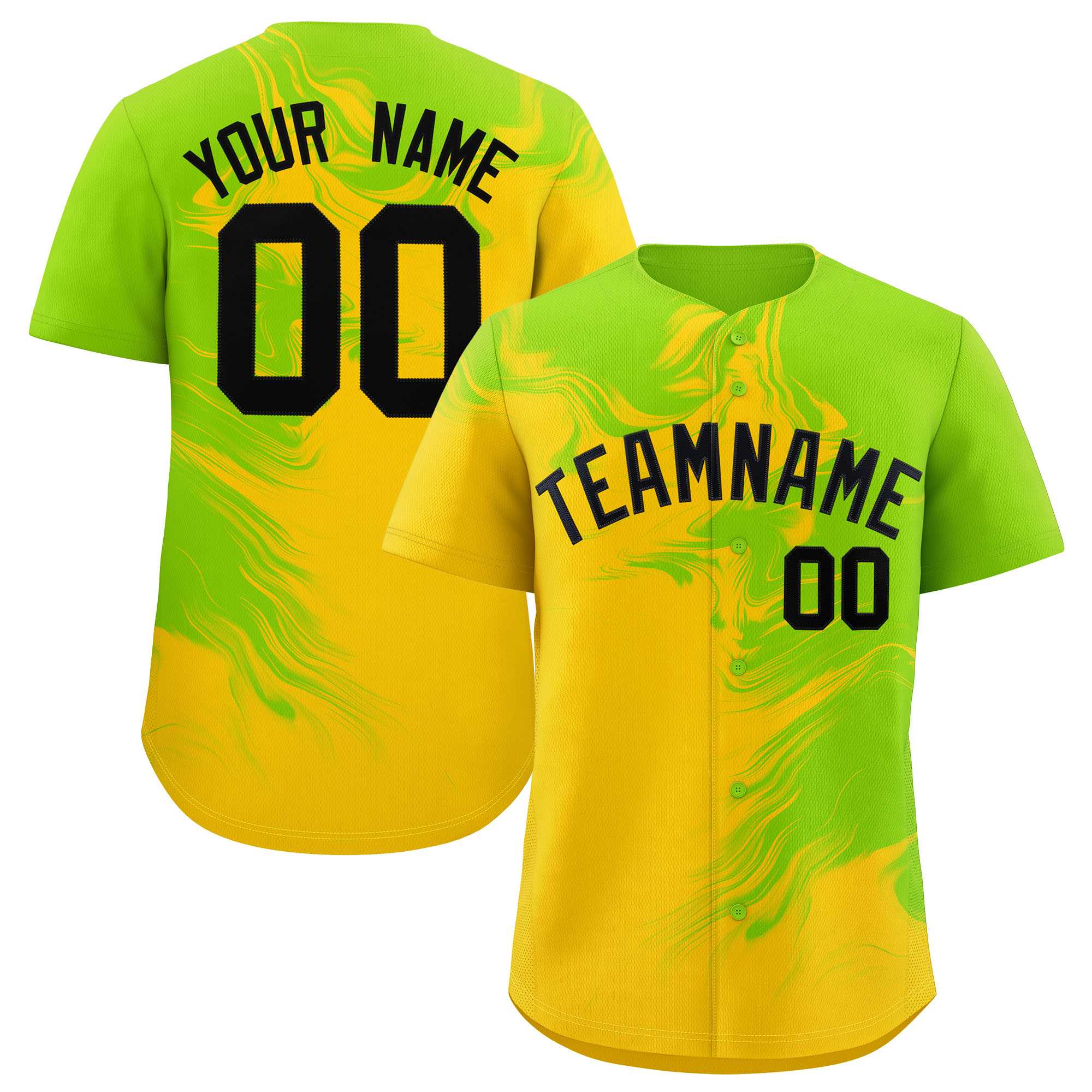 Custom Neon Green Gold Personalized Ink Pattern Authentic Baseball Jersey