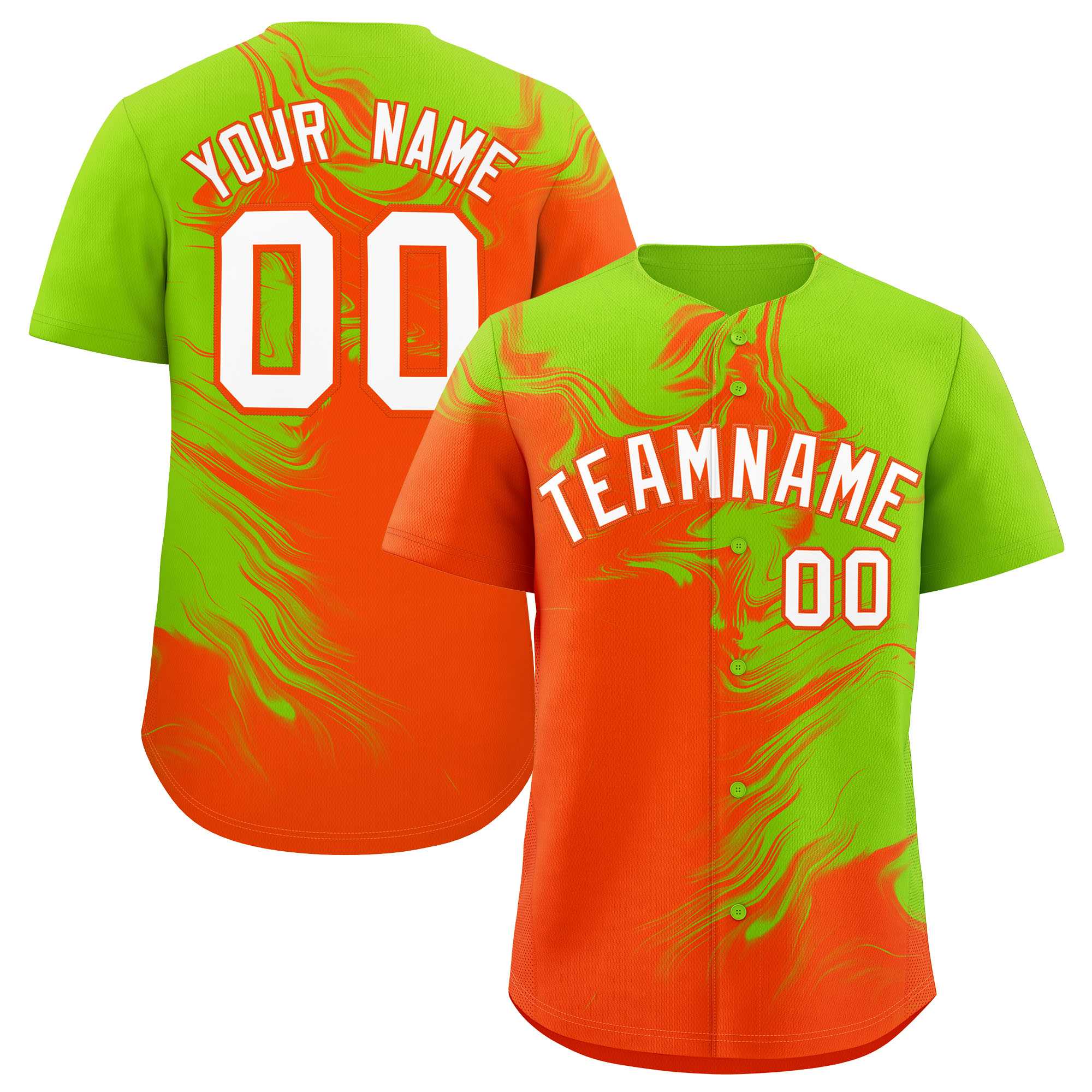 Custom Neon Green Orange Personalized Ink Pattern Authentic Baseball Jersey