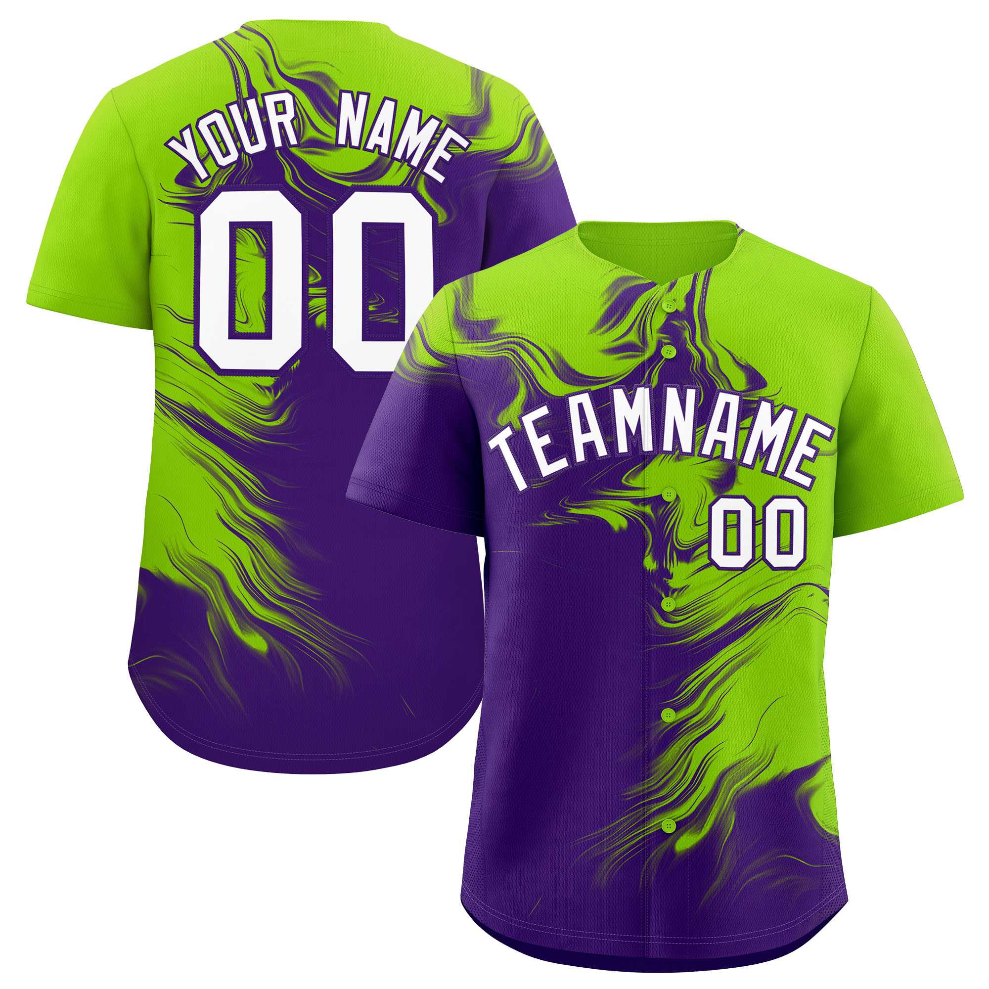 Custom Neon Green Purple Personalized Ink Pattern Authentic Baseball Jersey