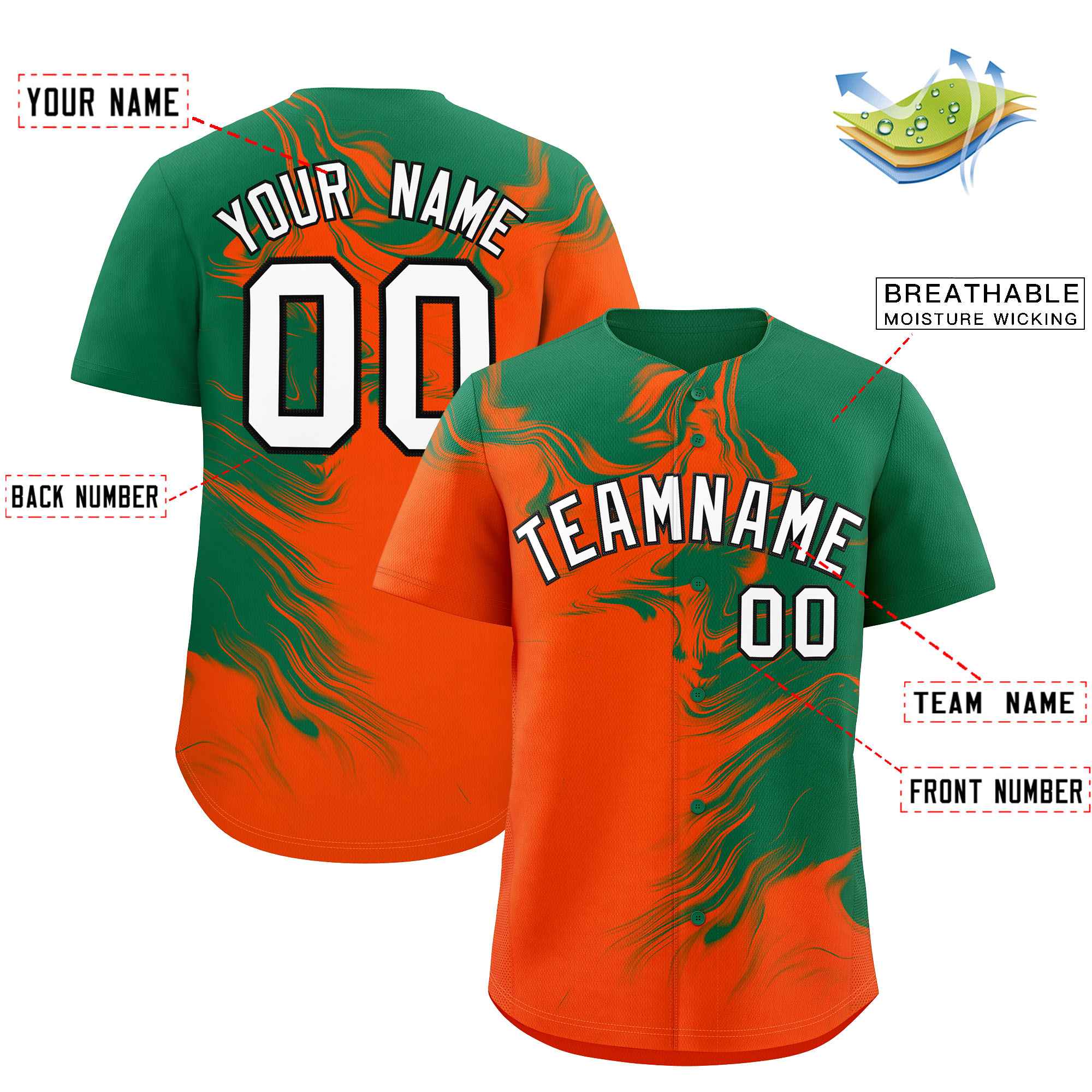 Custom Kelly Green Orange Personalized Ink Pattern Authentic Baseball Jersey