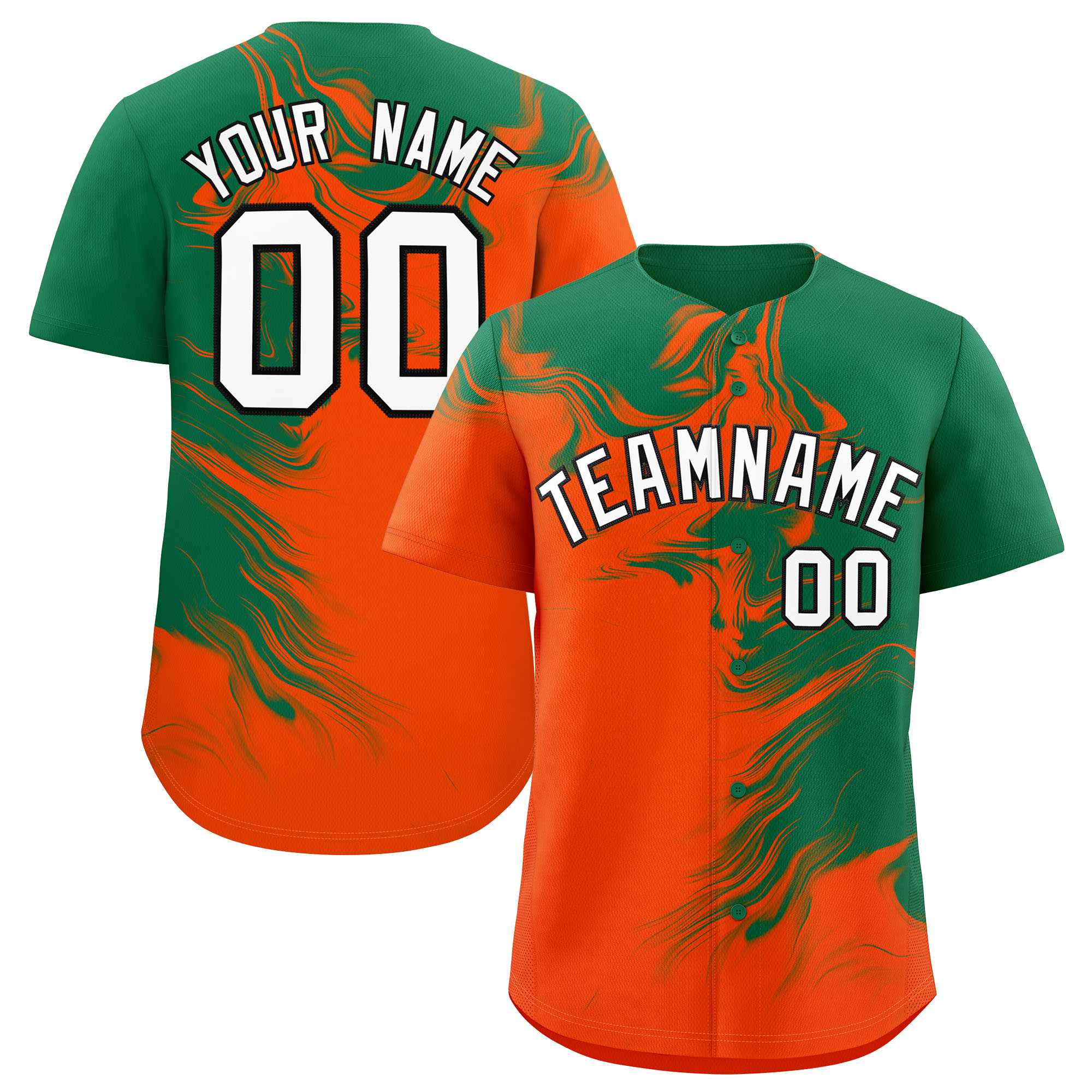 Custom Kelly Green Orange Personalized Ink Pattern Authentic Baseball Jersey