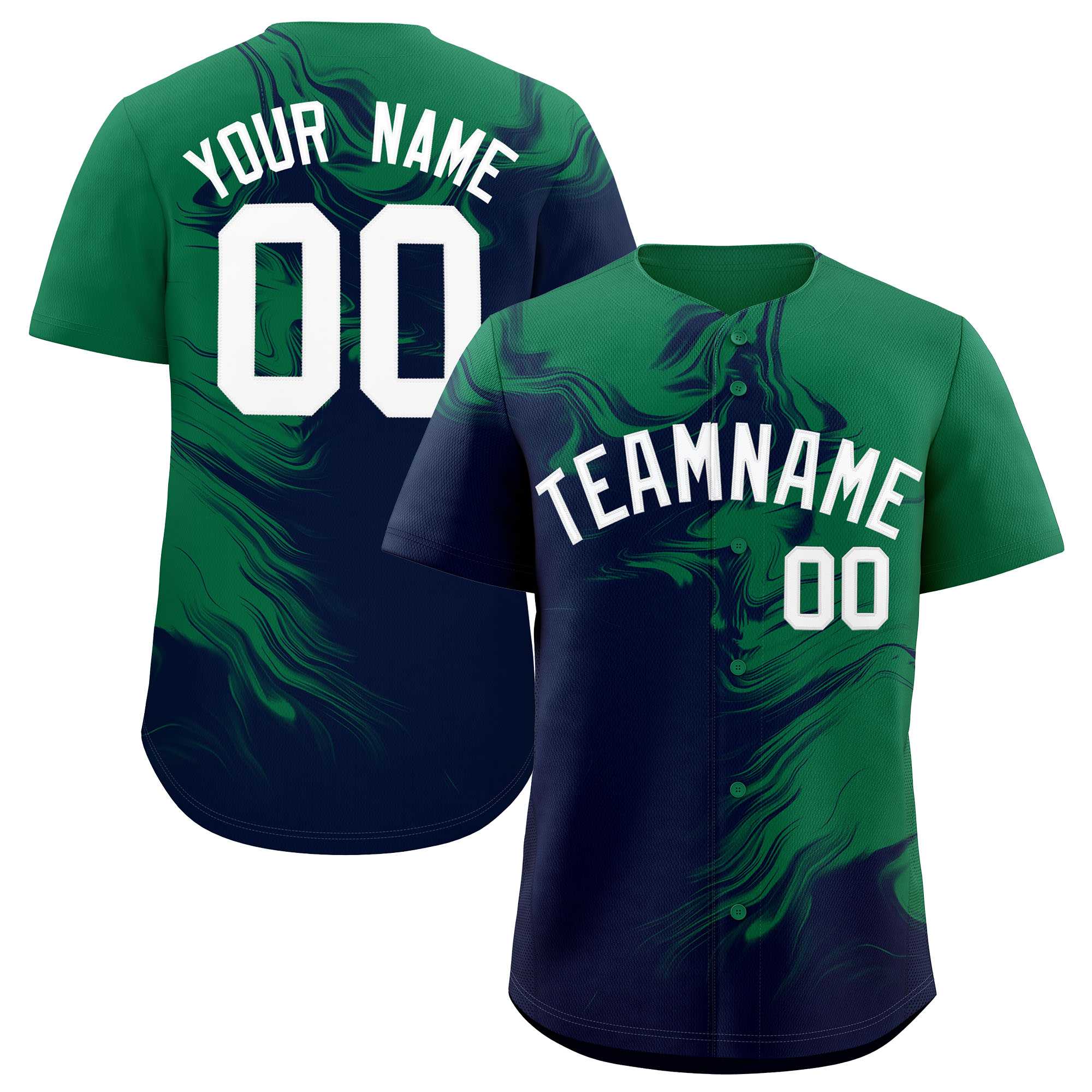 Custom Kelly Green Navy Personalized Ink Pattern Authentic Baseball Jersey