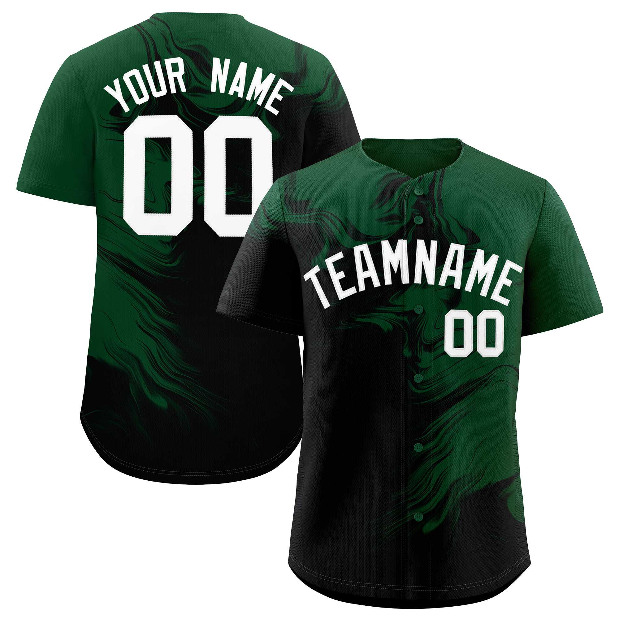 Custom Green Black Personalized Ink Pattern Authentic Baseball Jersey