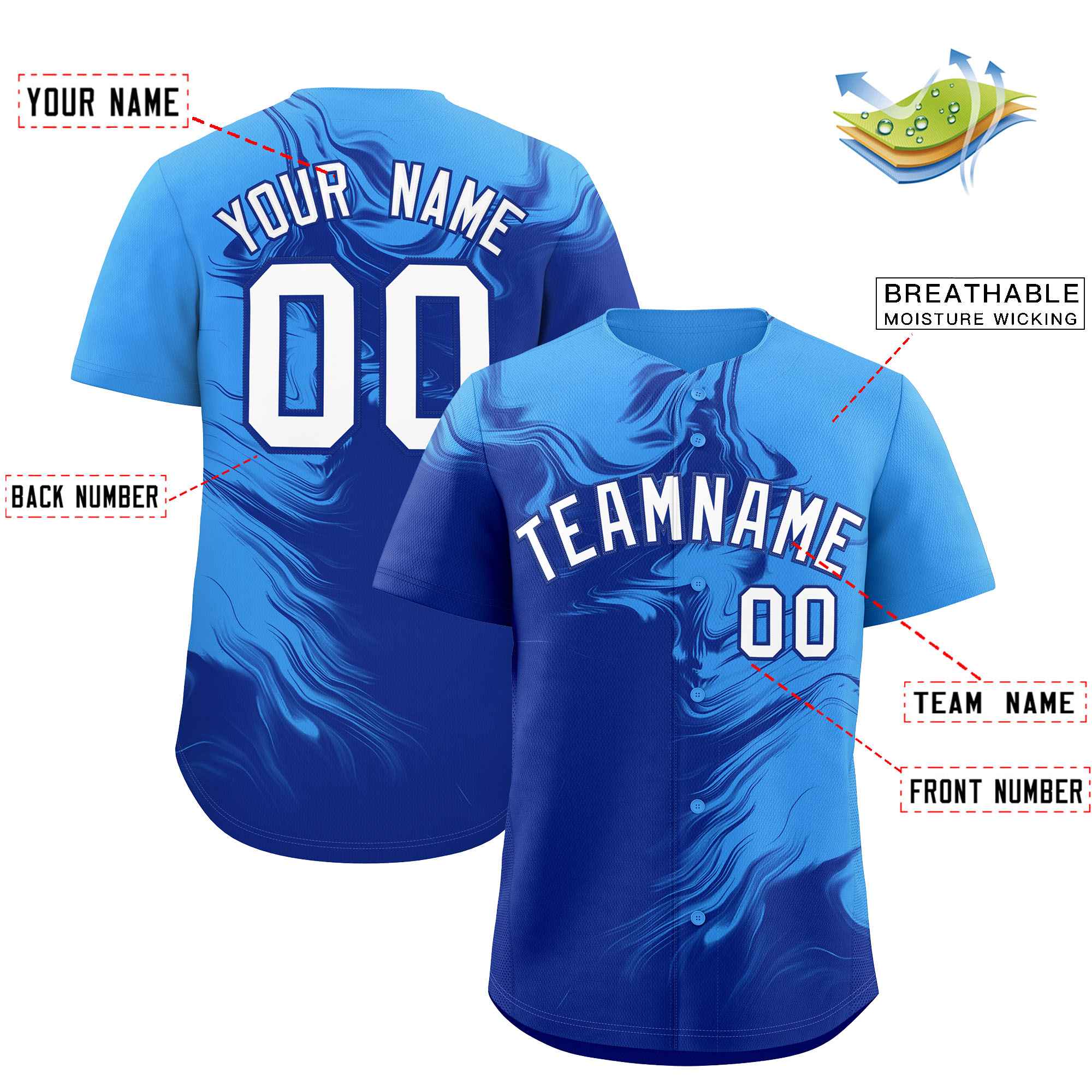 Custom Powder Blue Royal Personalized Ink Pattern Authentic Baseball Jersey