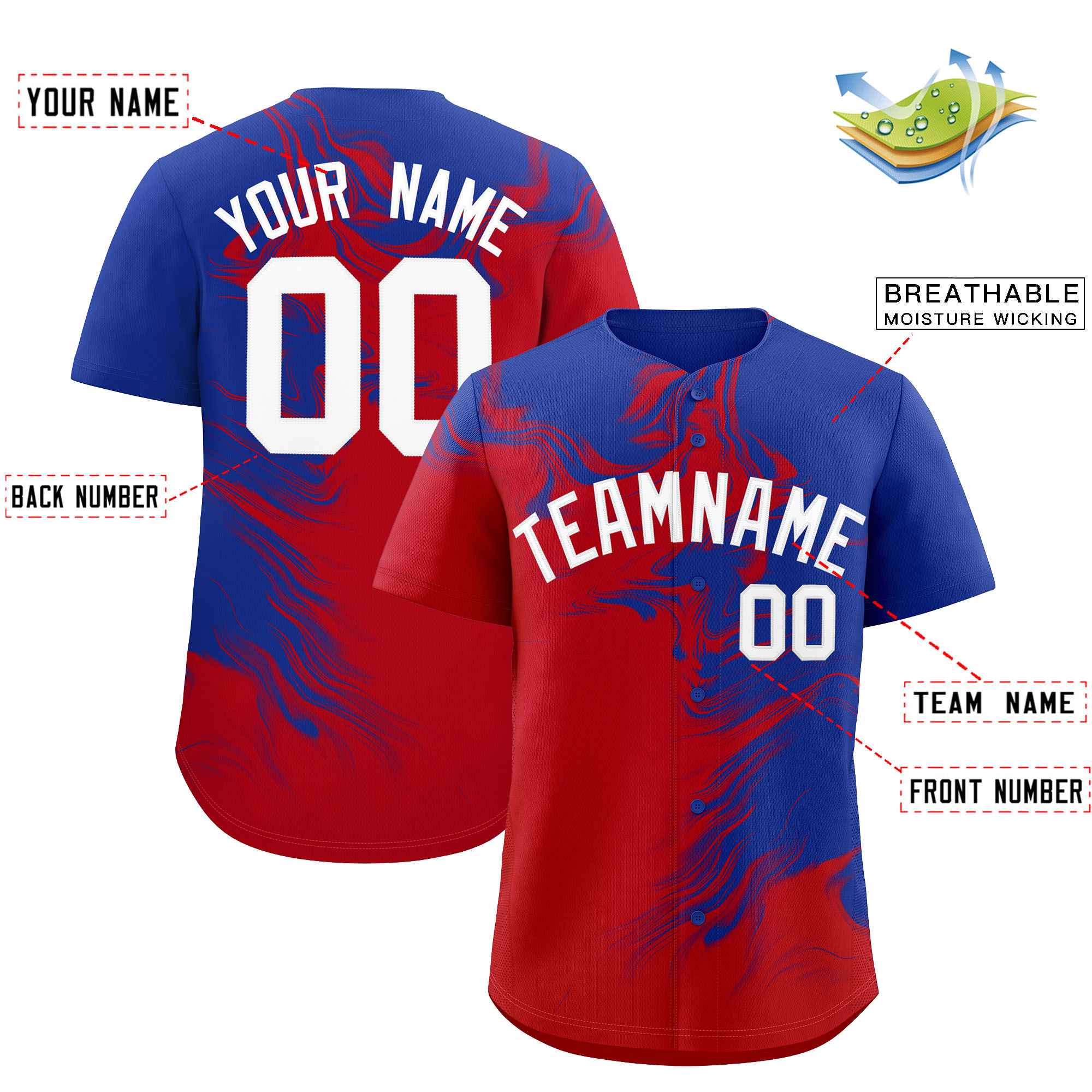 Custom Royal Red Personalized Ink Pattern Authentic Baseball Jersey