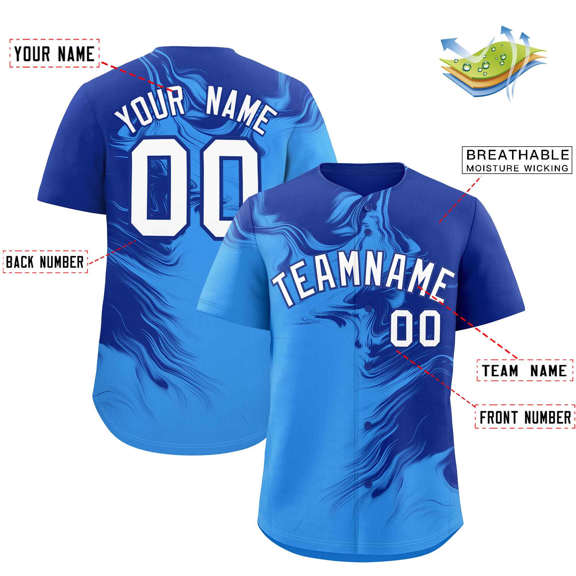 Custom Royal Powder Blue Personalized Ink Pattern Authentic Baseball Jersey