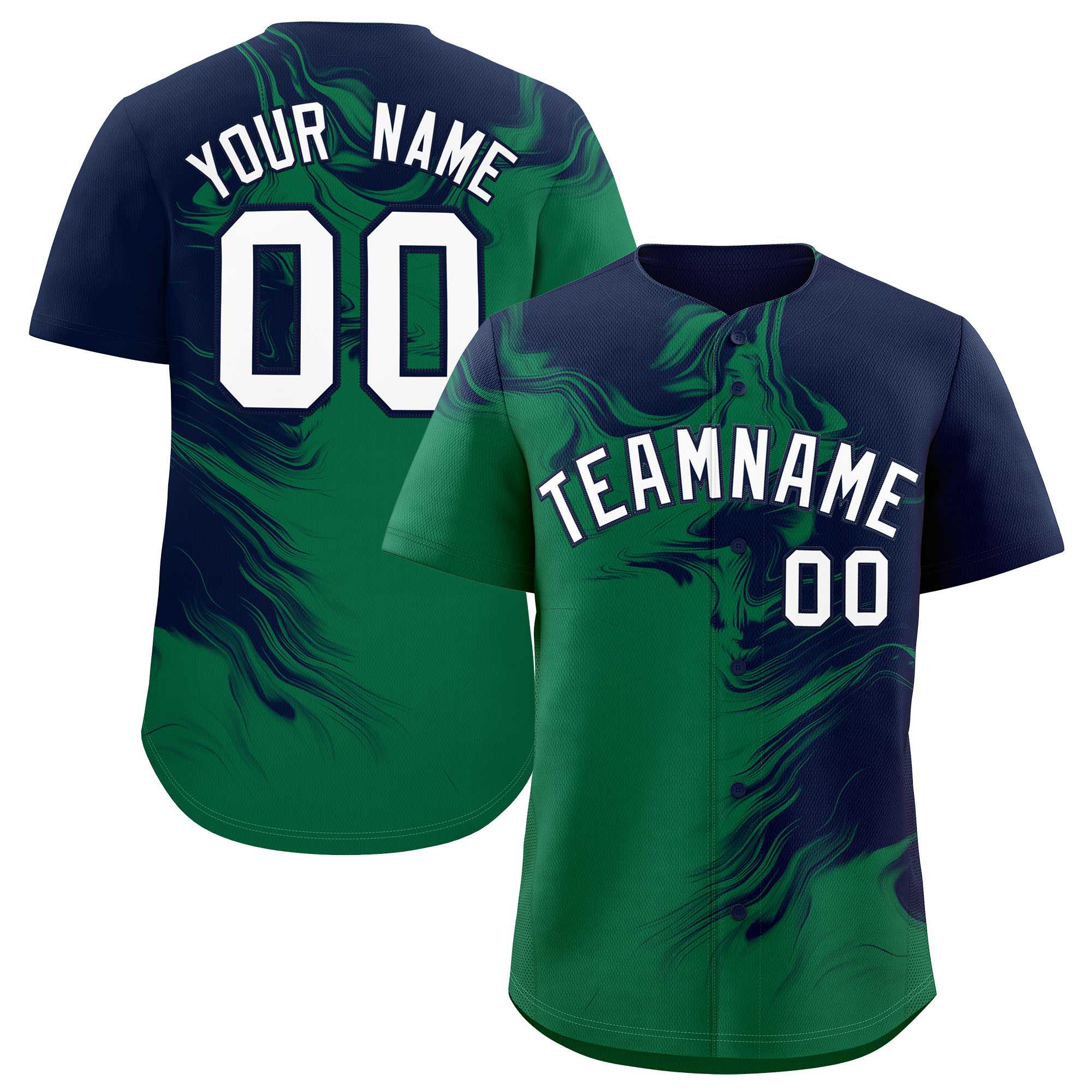 Custom Navy Kelly Green Personalized Ink Pattern Authentic Baseball Jersey