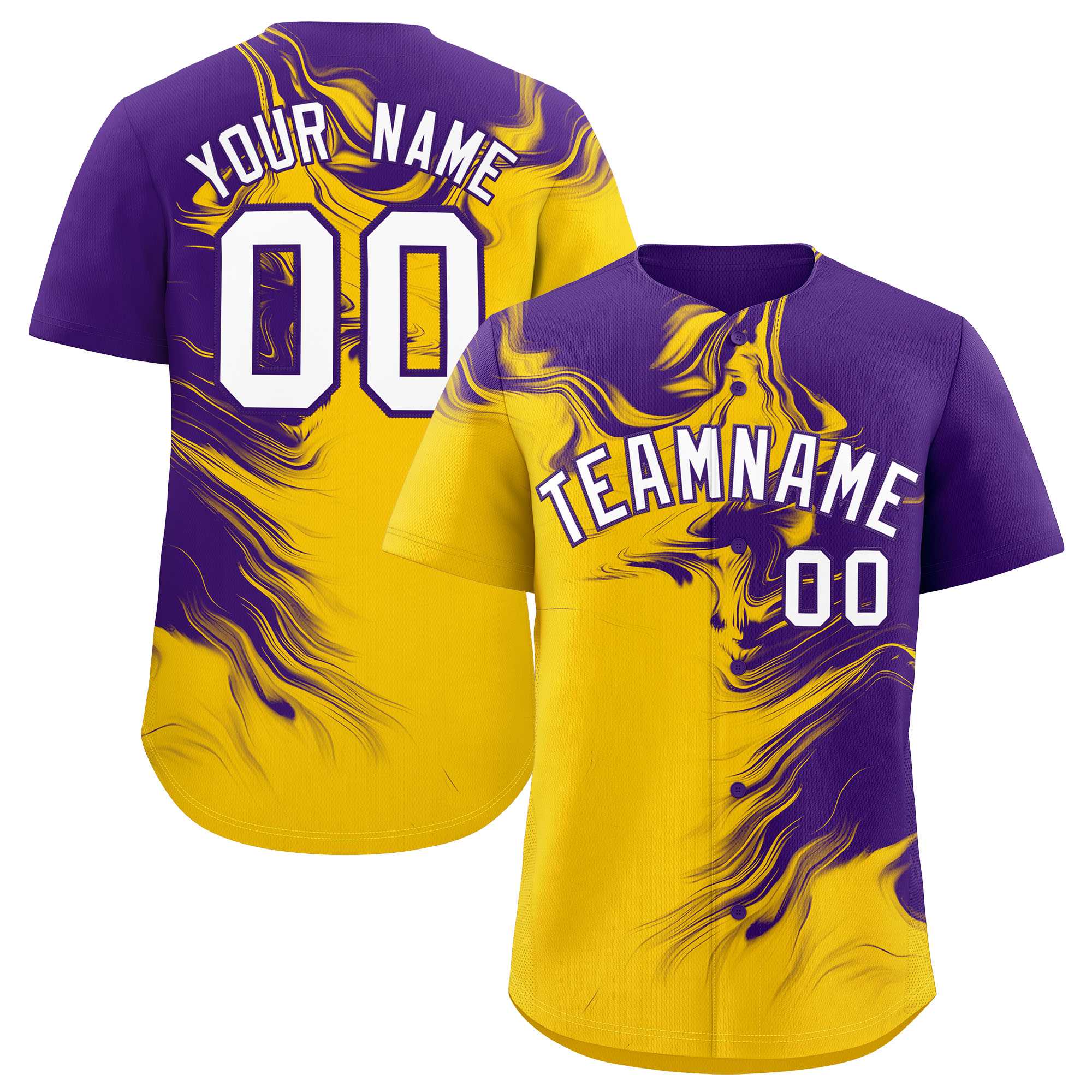 Custom Purple Gold Personalized Ink Pattern Authentic Baseball Jersey