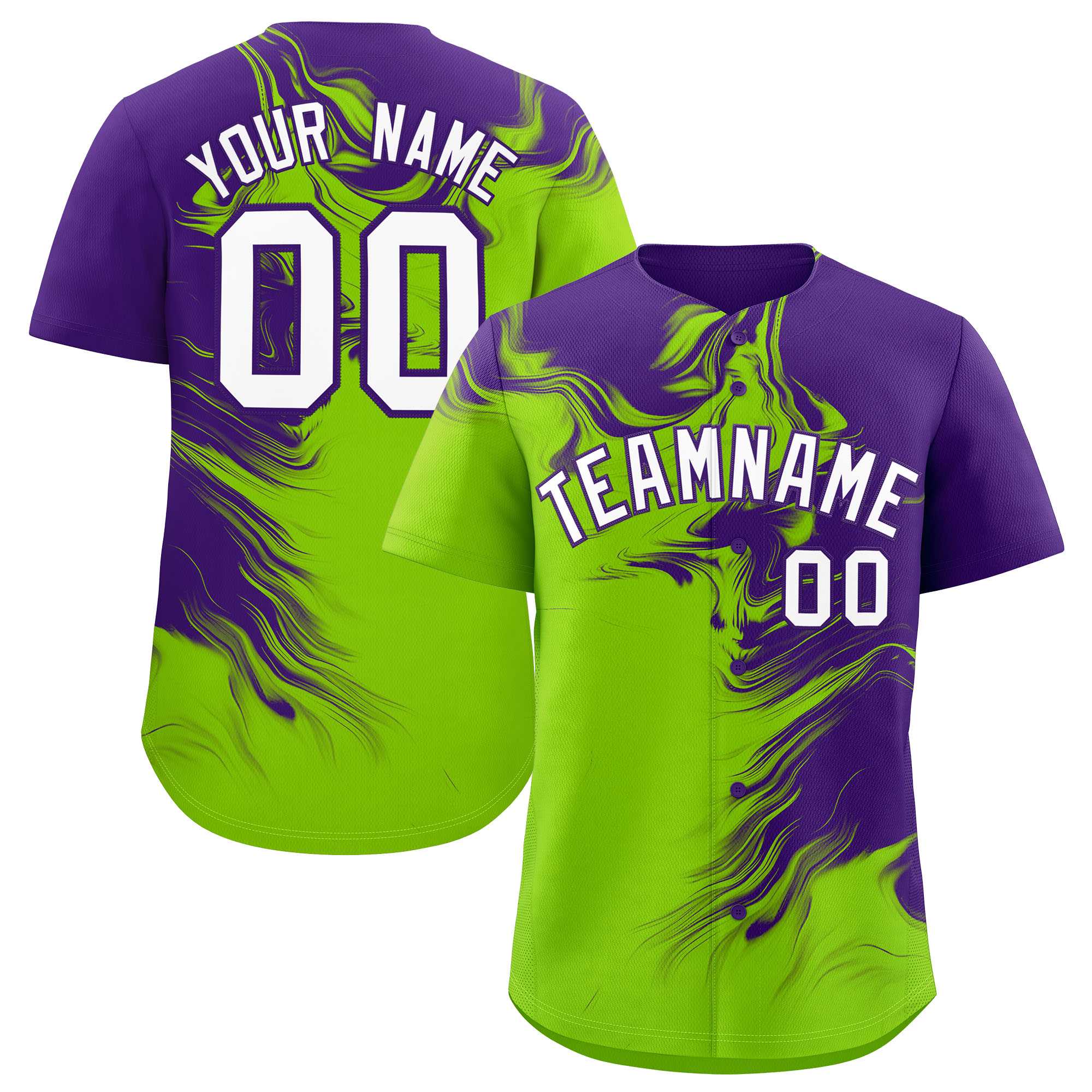 Custom Purple Neon Green Personalized Ink Pattern Authentic Baseball Jersey