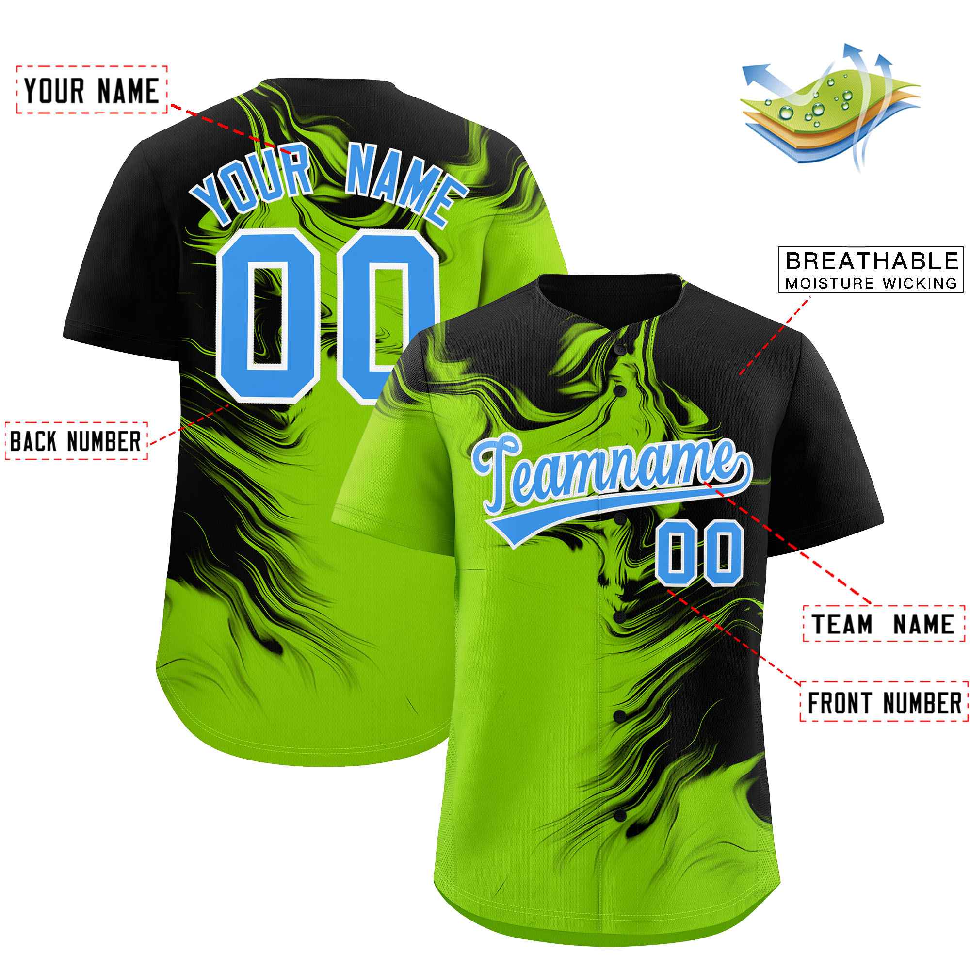 Custom Black Neon Green Personalized Ink Pattern Authentic Baseball Jersey