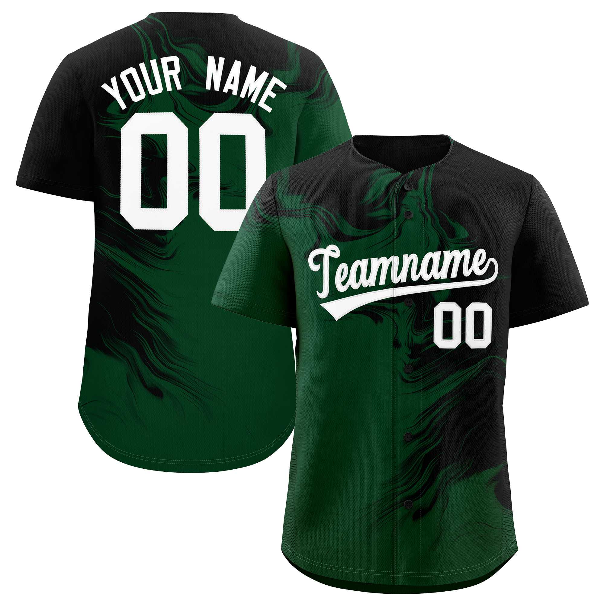 Custom Black Green Personalized Ink Pattern Authentic Baseball Jersey