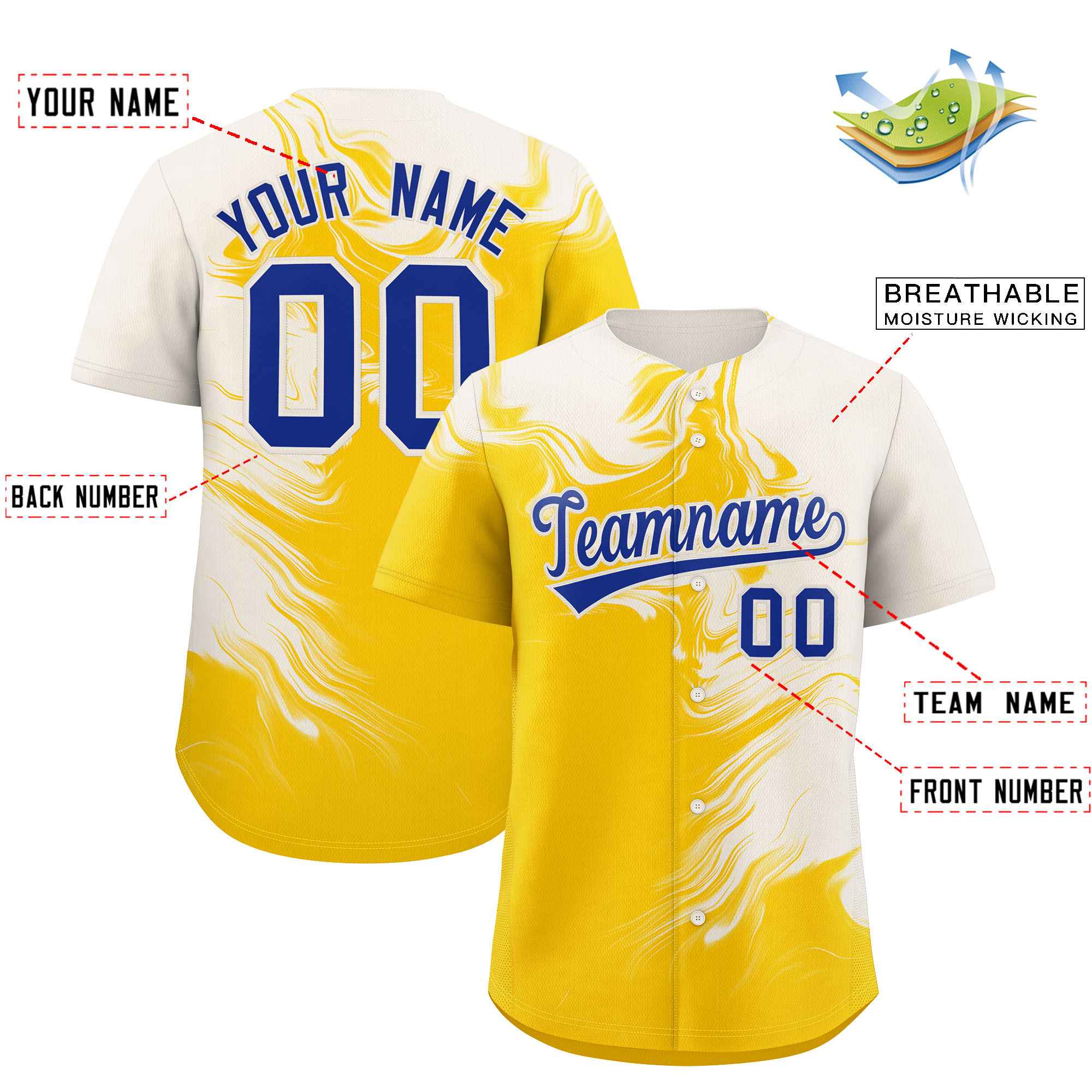 Custom Cream Gold Personalized Ink Pattern Authentic Baseball Jersey