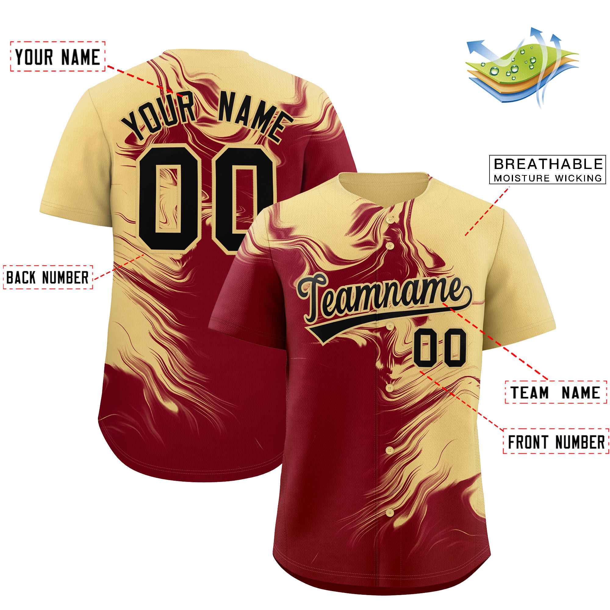 Custom Khaki Crimson Personalized Ink Pattern Authentic Baseball Jersey