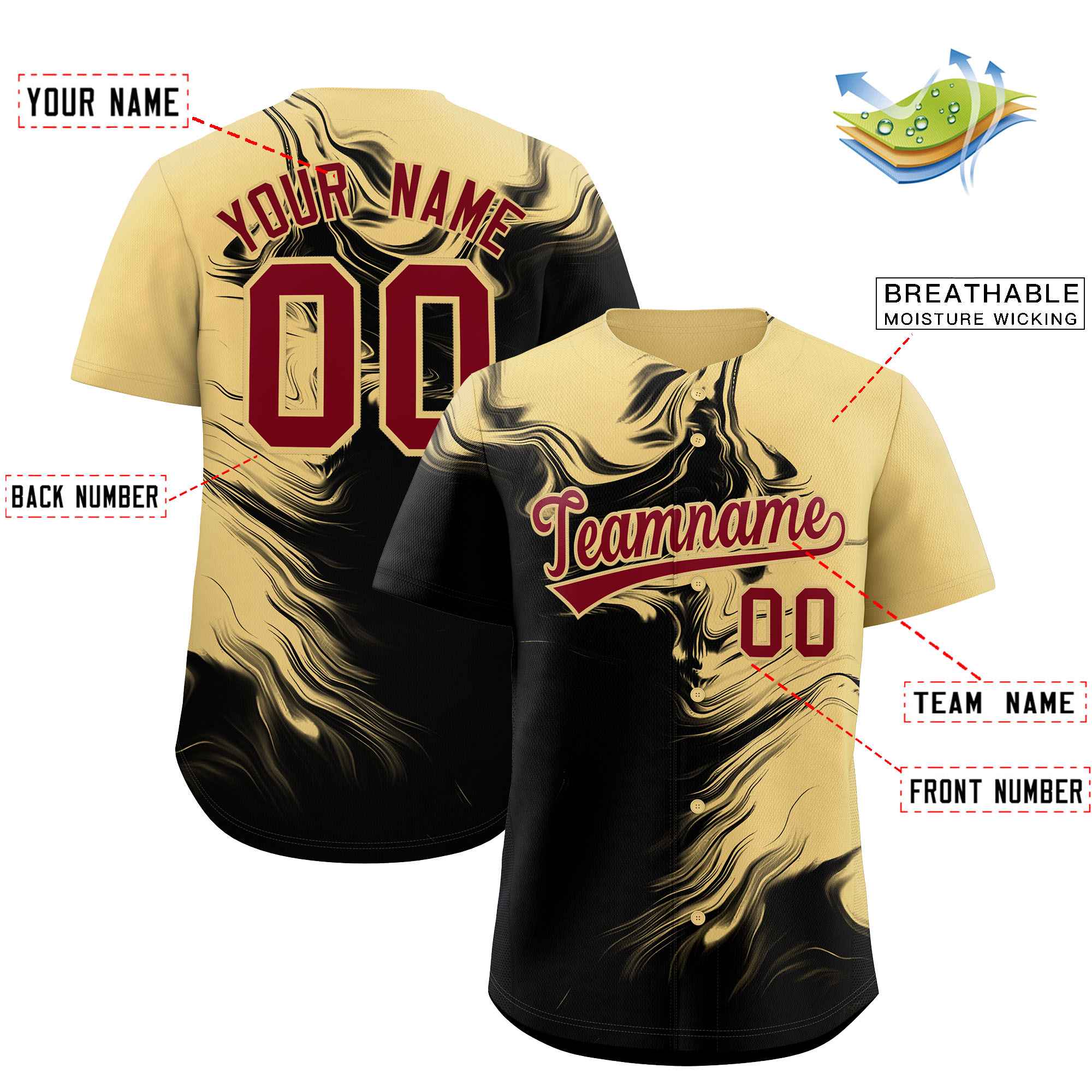 Custom Khaki Black Personalized Ink Pattern Authentic Baseball Jersey