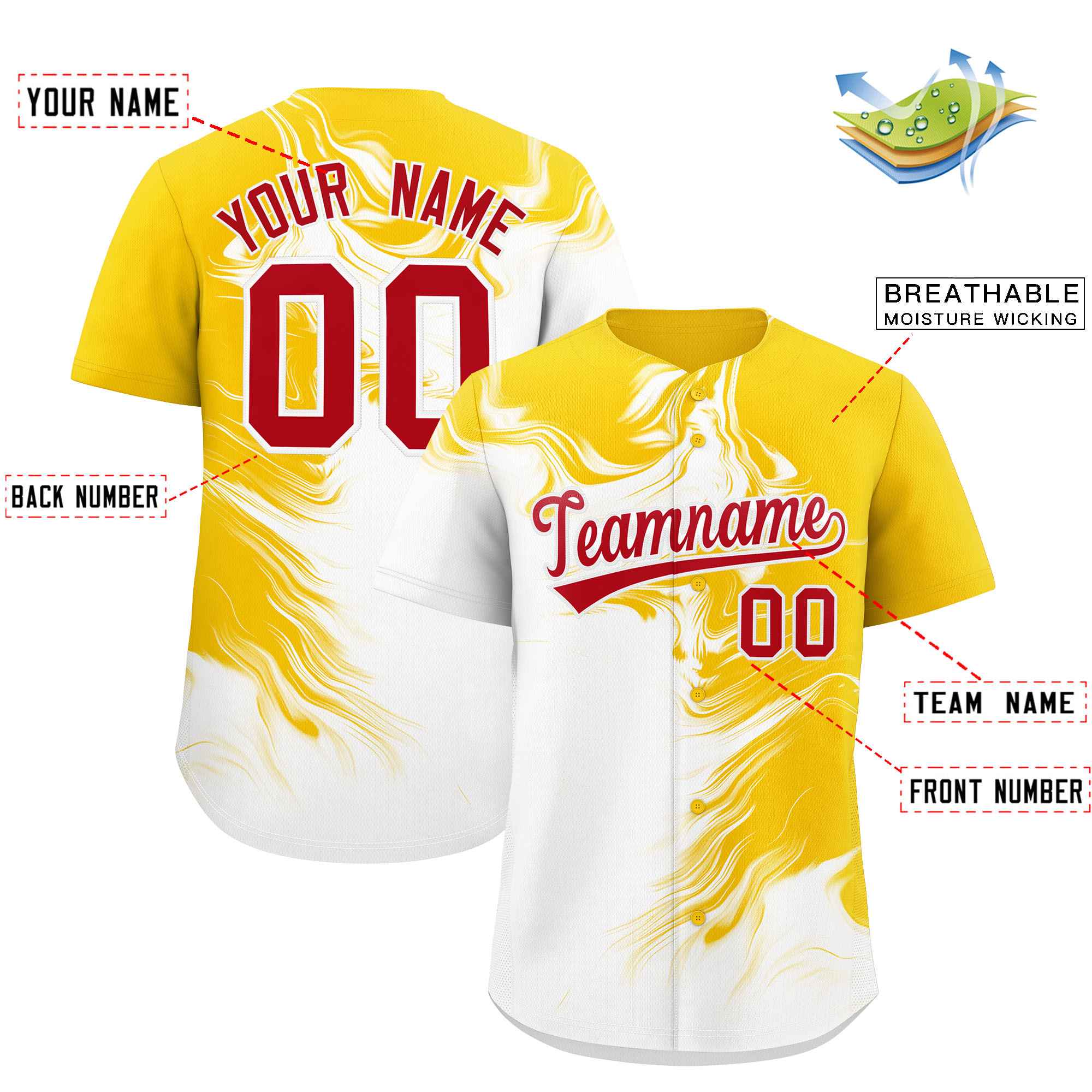 Custom Gold White Personalized Ink Pattern Authentic Baseball Jersey