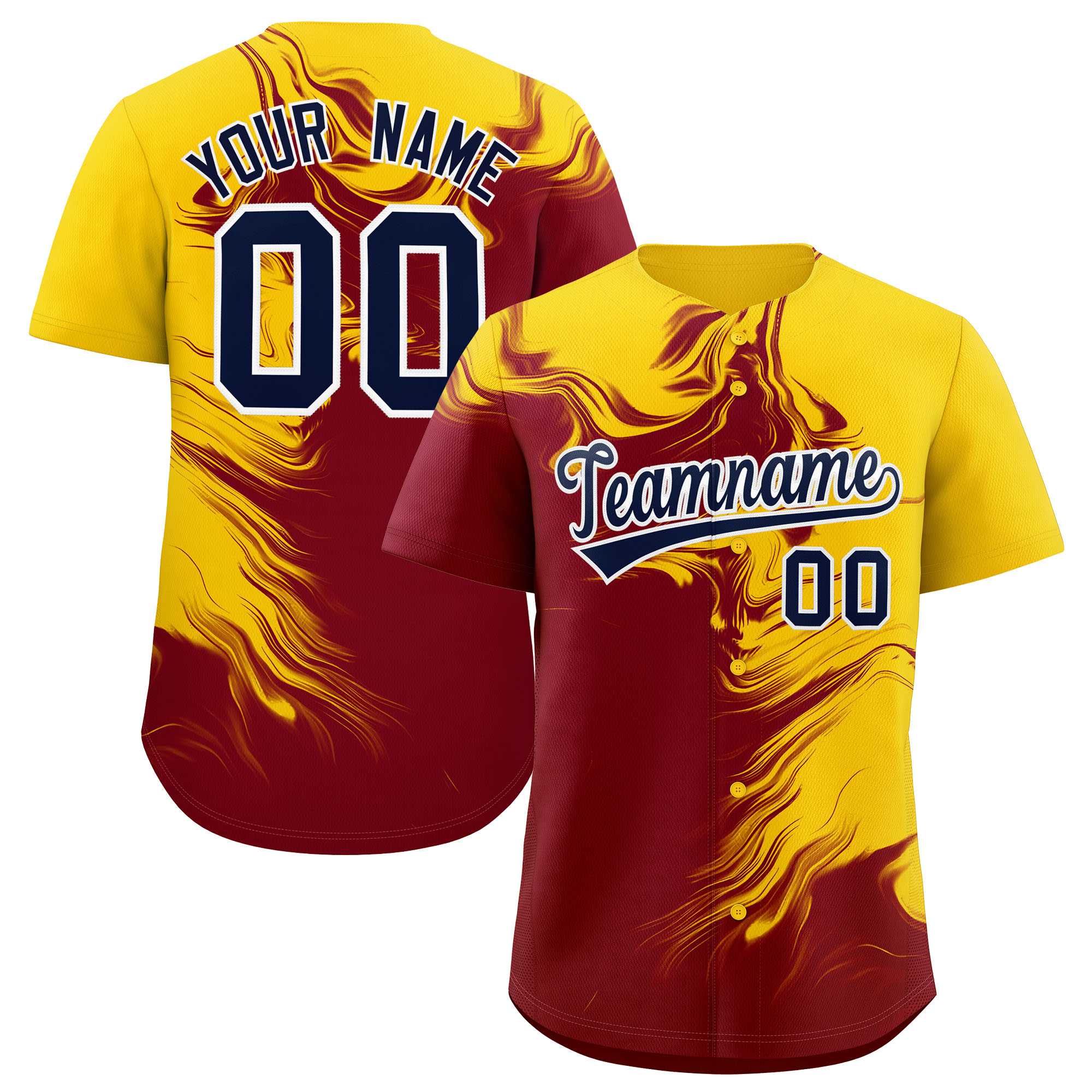 Custom Gold Crimson Personalized Ink Pattern Authentic Baseball Jersey