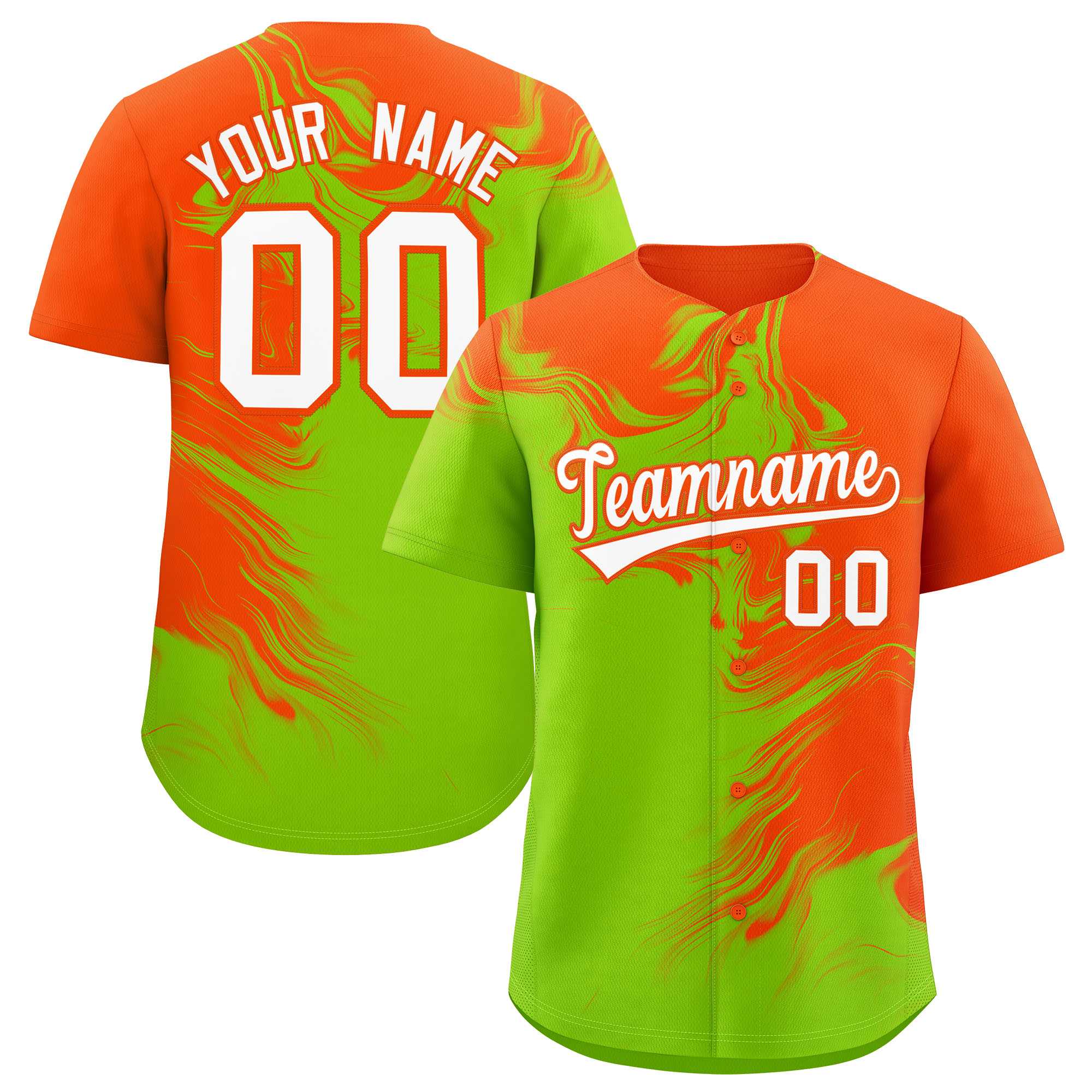 Custom Orange Neon Green Personalized Ink Pattern Authentic Baseball Jersey