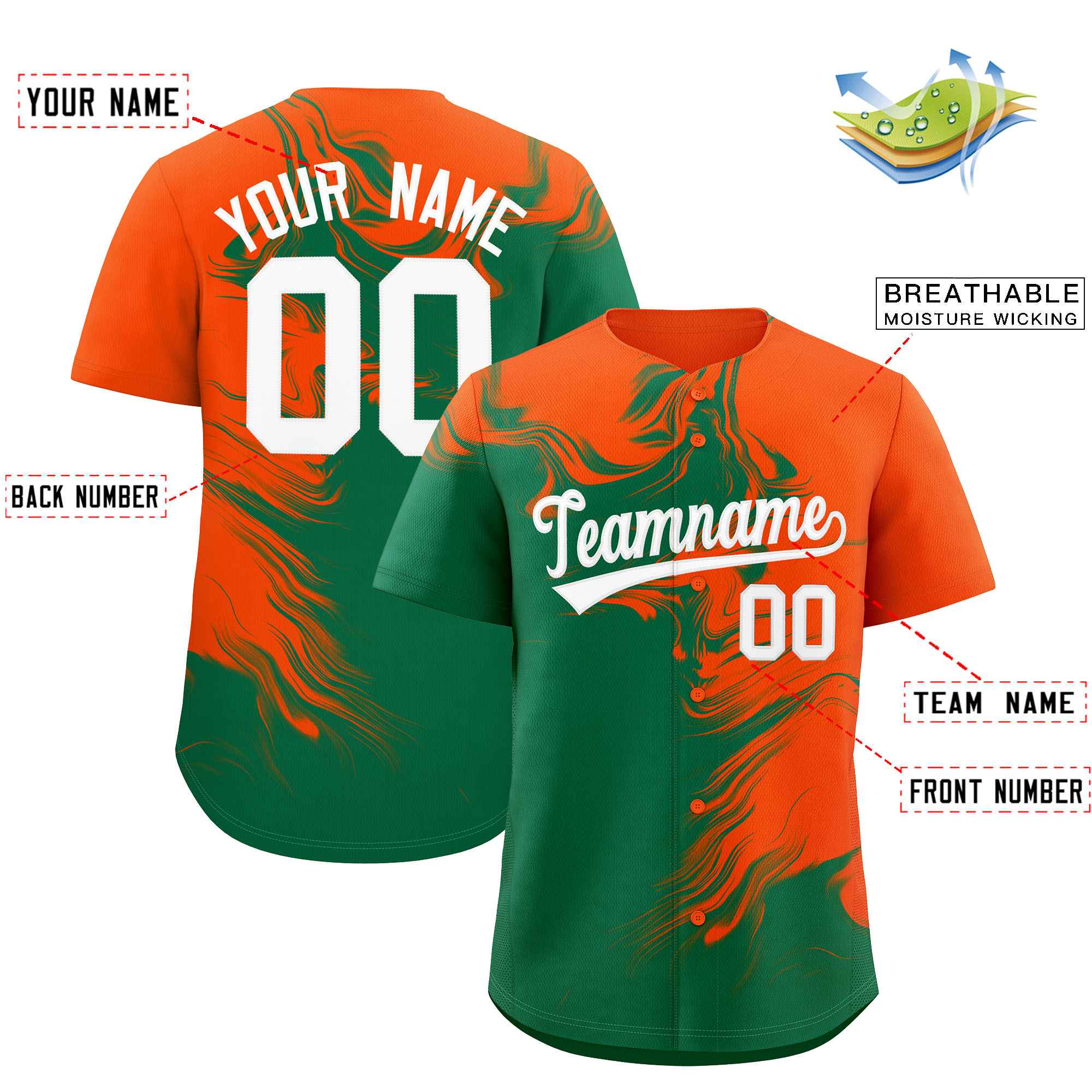 Custom Orange Kelly Green Personalized Ink Pattern Authentic Baseball Jersey